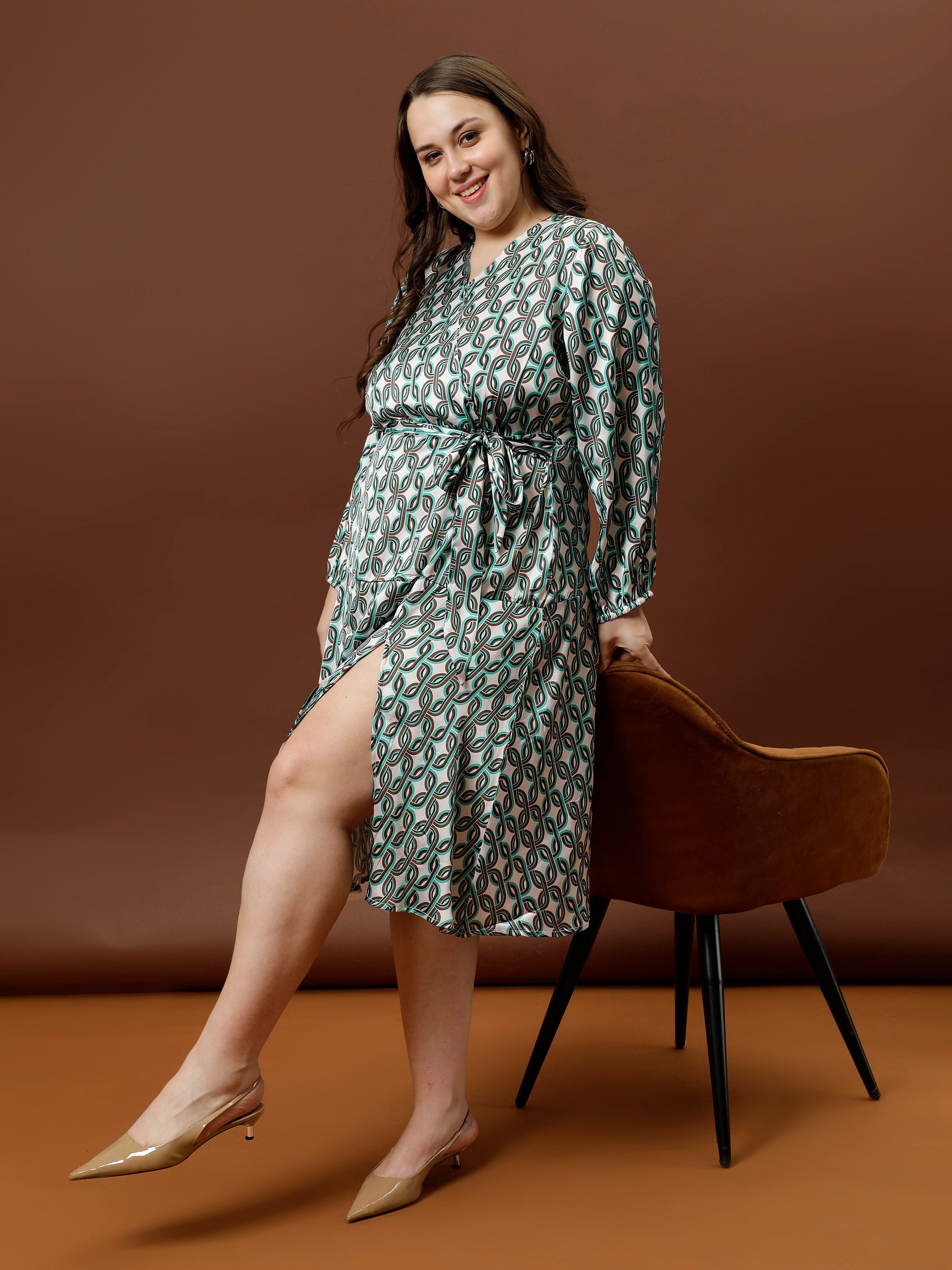 athena women abstract printed puff sleeves fit flare dress