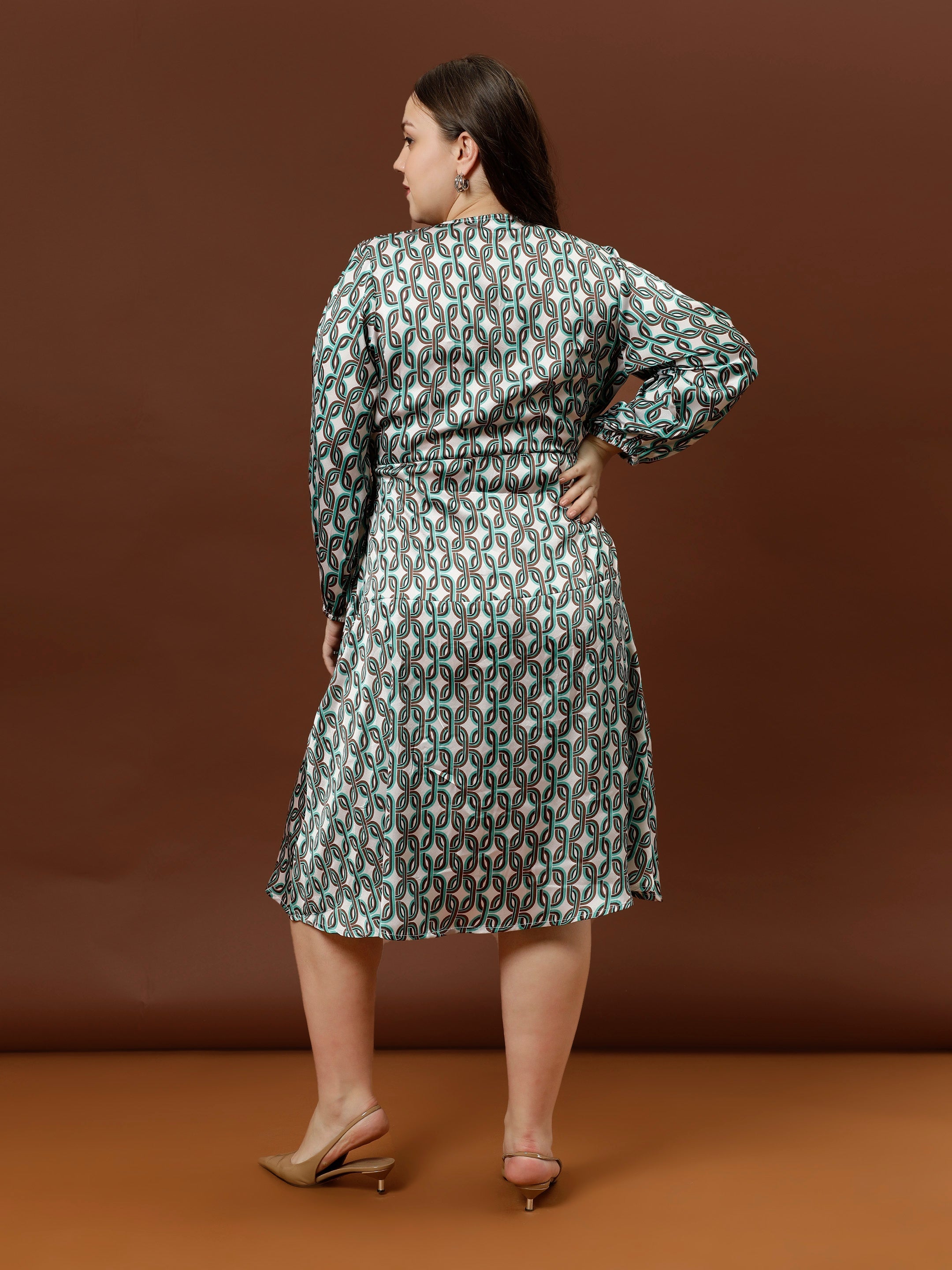 athena women abstract printed puff sleeves fit flare dress