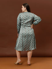 athena women abstract printed puff sleeves fit flare dress