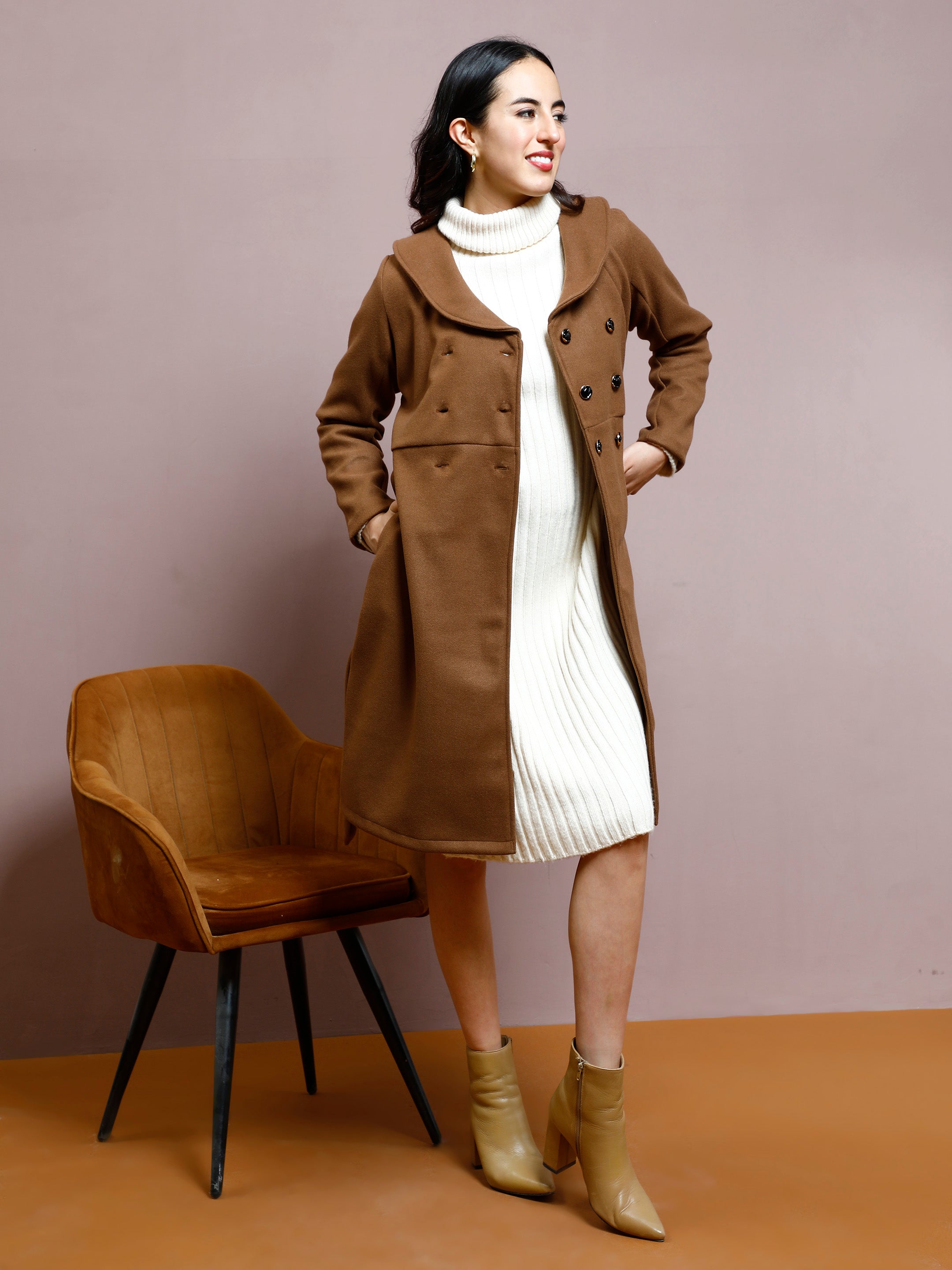 athena women wool shawl collar single breasted longline overcoat 1