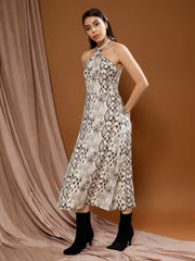 bohemian print halter neck a line midi dress 1