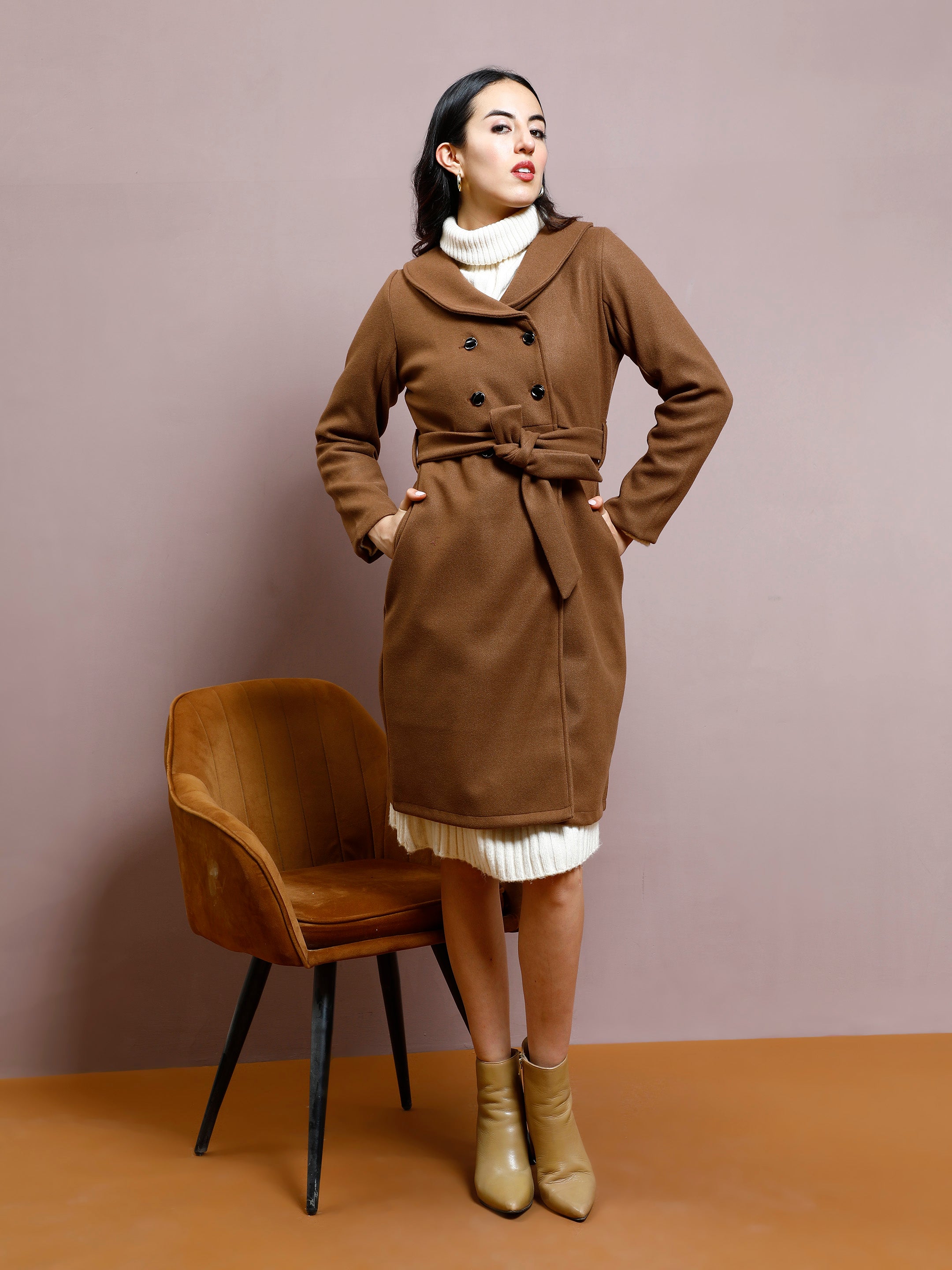 athena women wool shawl collar single breasted longline overcoat 1