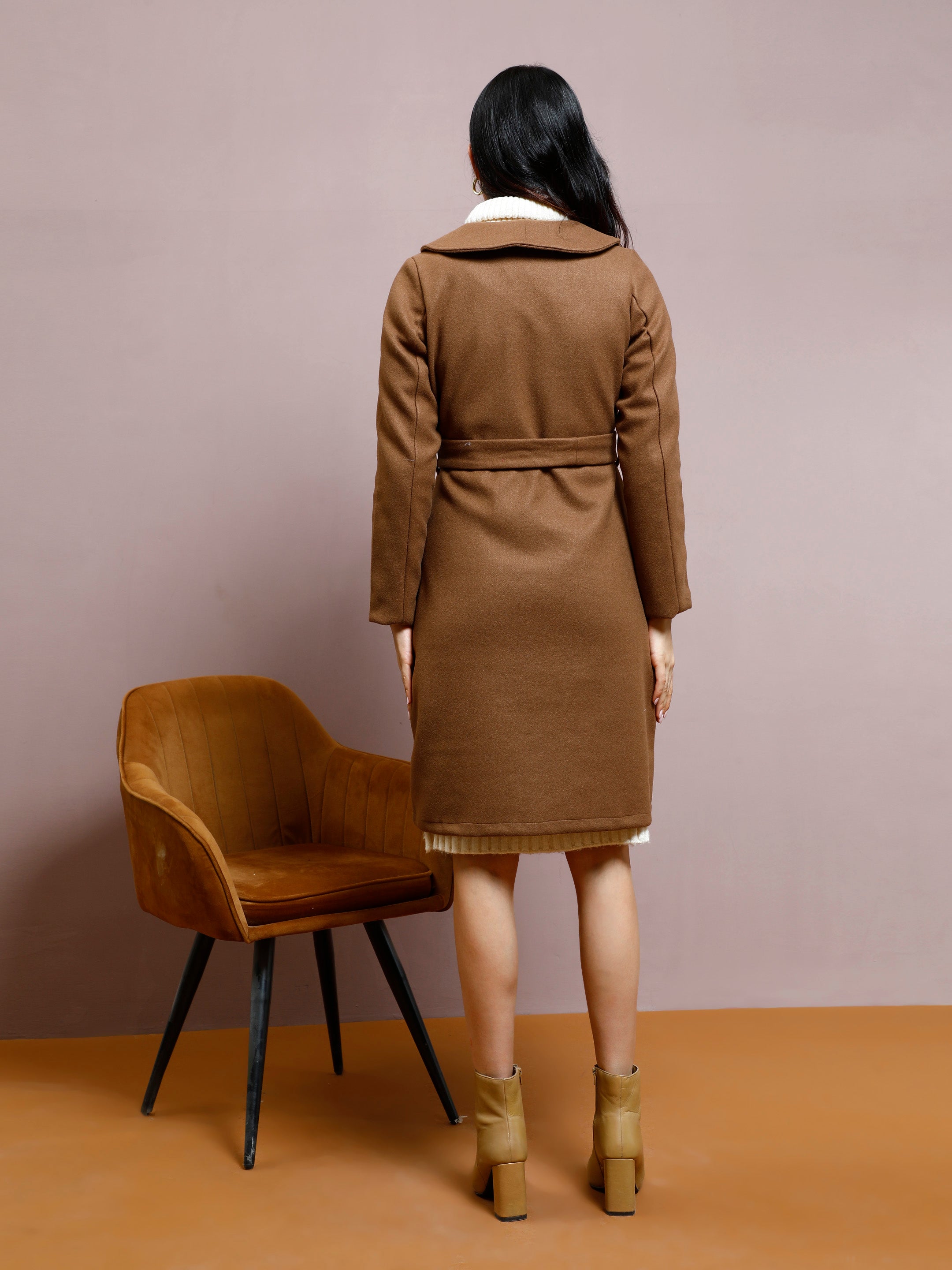 athena women wool shawl collar single breasted longline overcoat 1