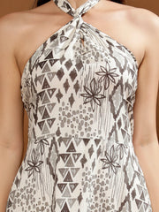 bohemian print halter neck a line midi dress 1