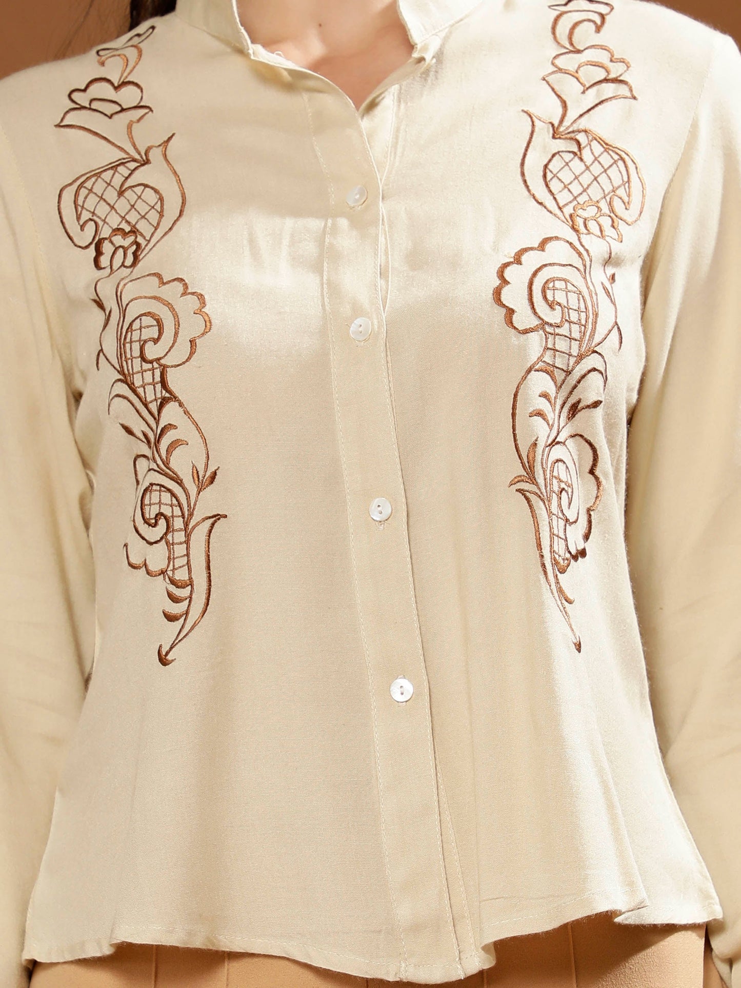 embroidered mandarin collar cotton top 1