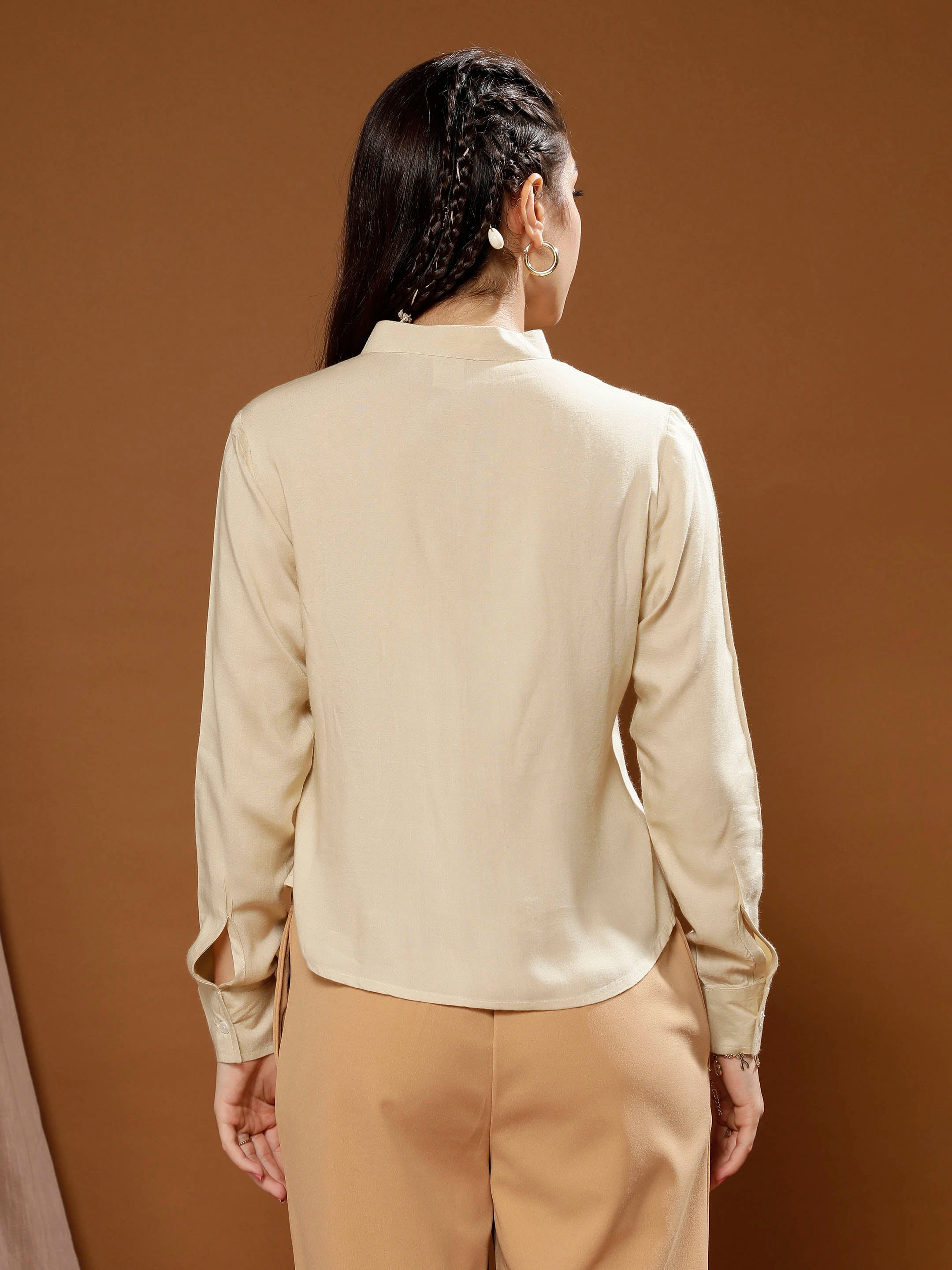 embroidered mandarin collar cotton top 1