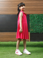 athena fuschia solid pleated dress