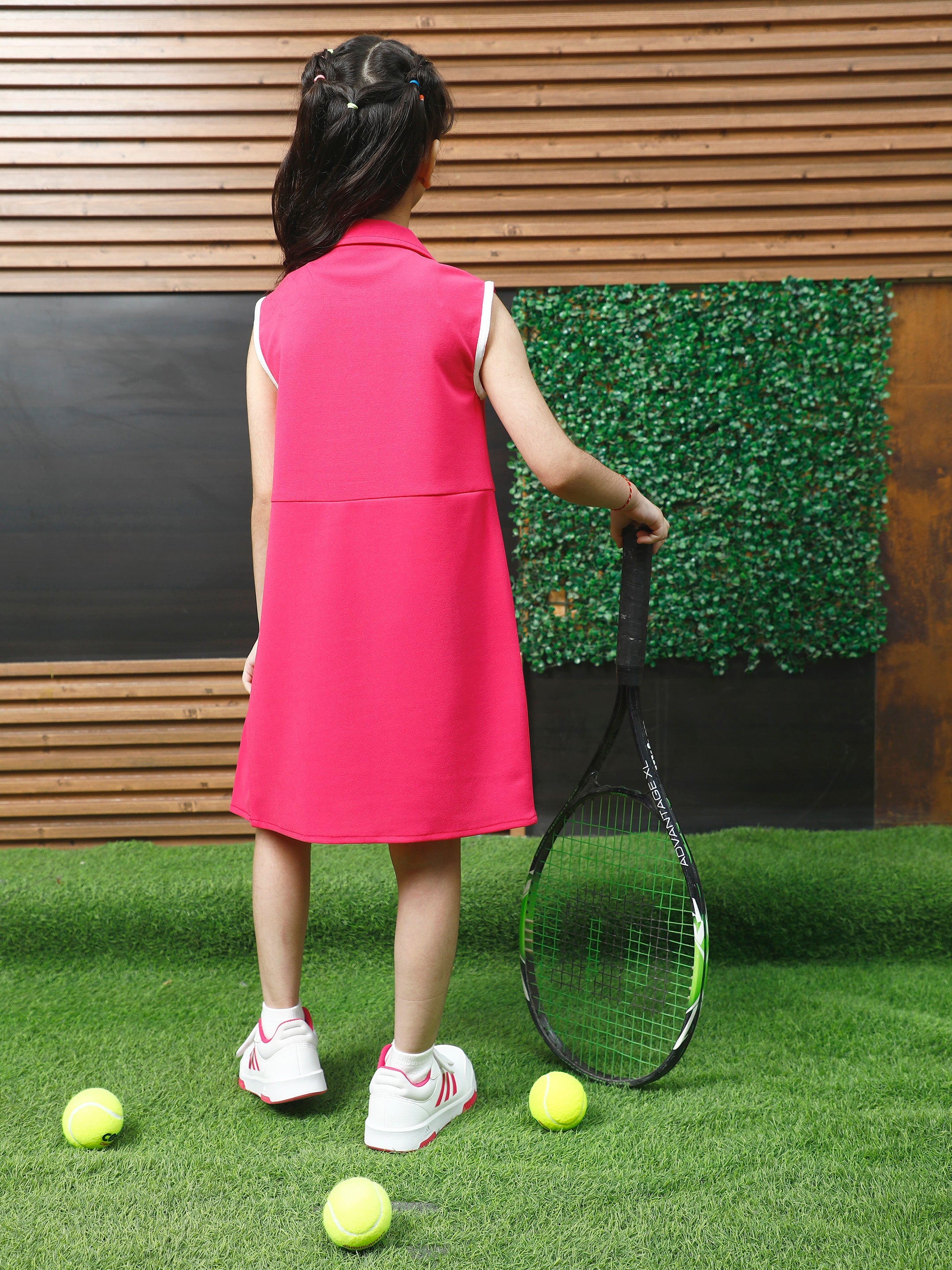 athena fuschia solid pleated dress