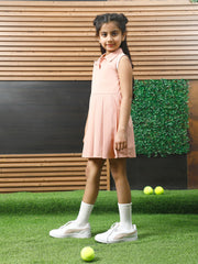 athena peach solid pleated dress