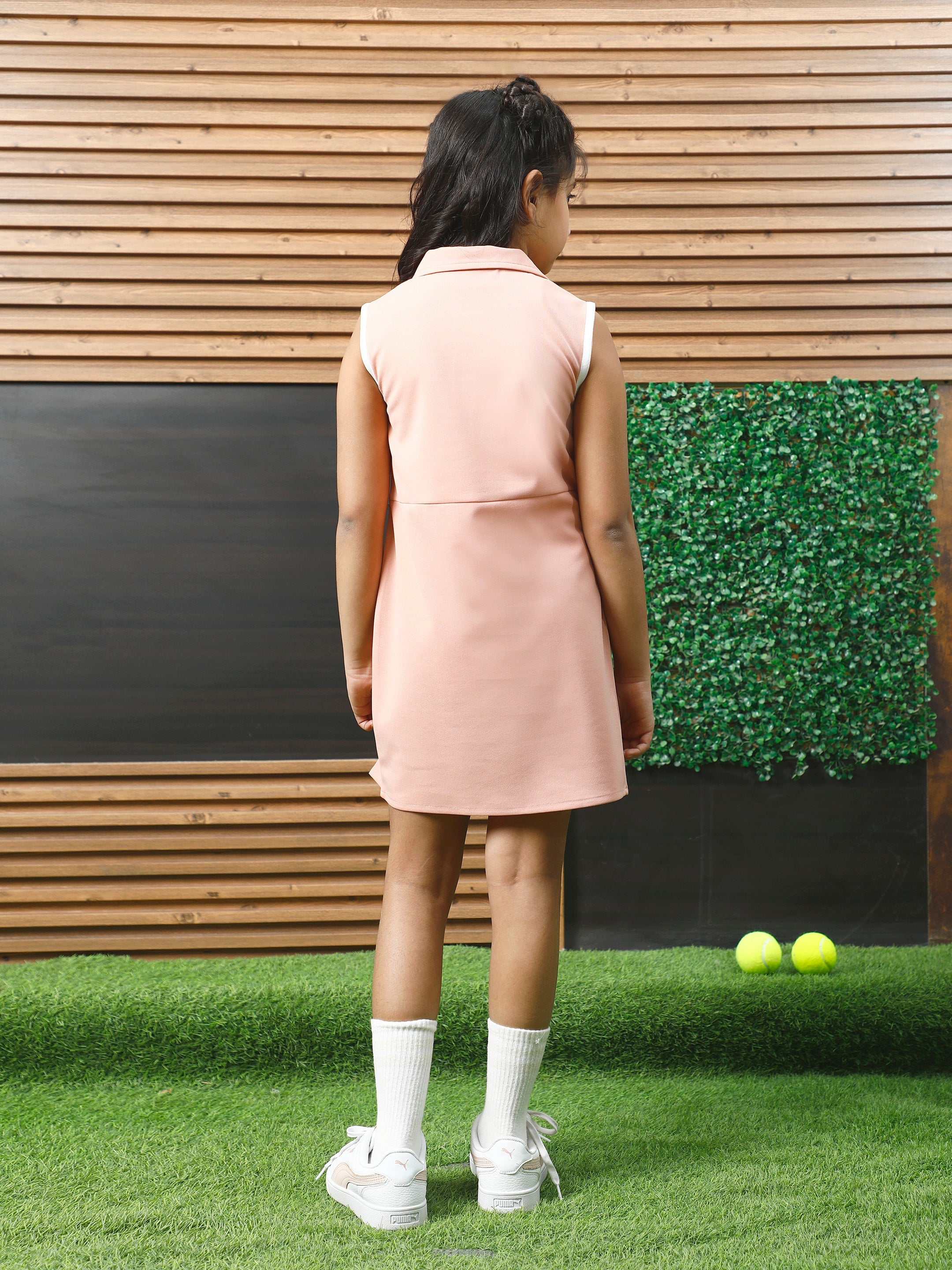 athena peach solid pleated dress