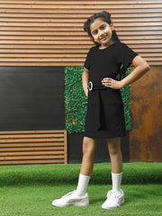 athena black solid rib dress