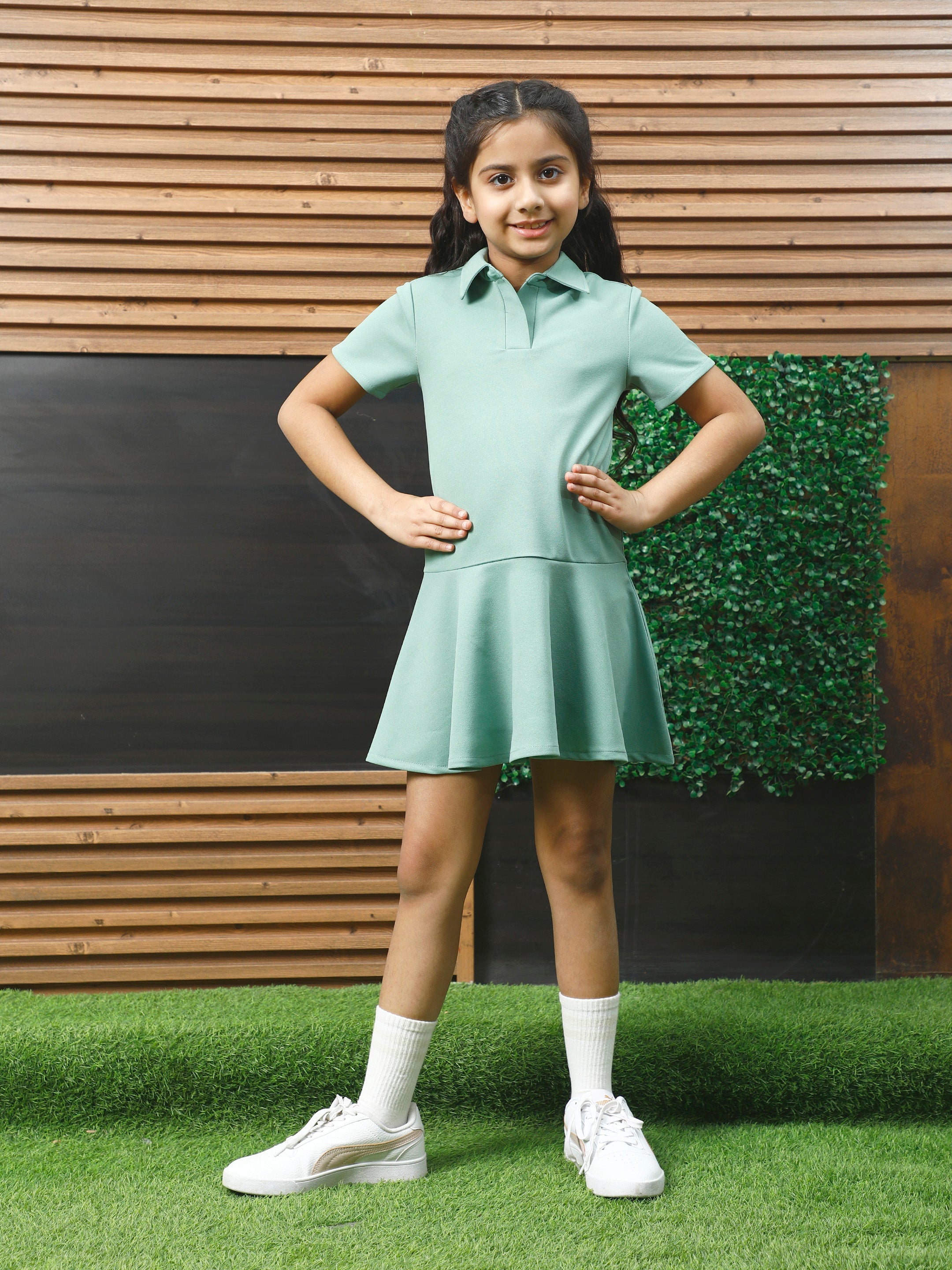 athena green flared dress