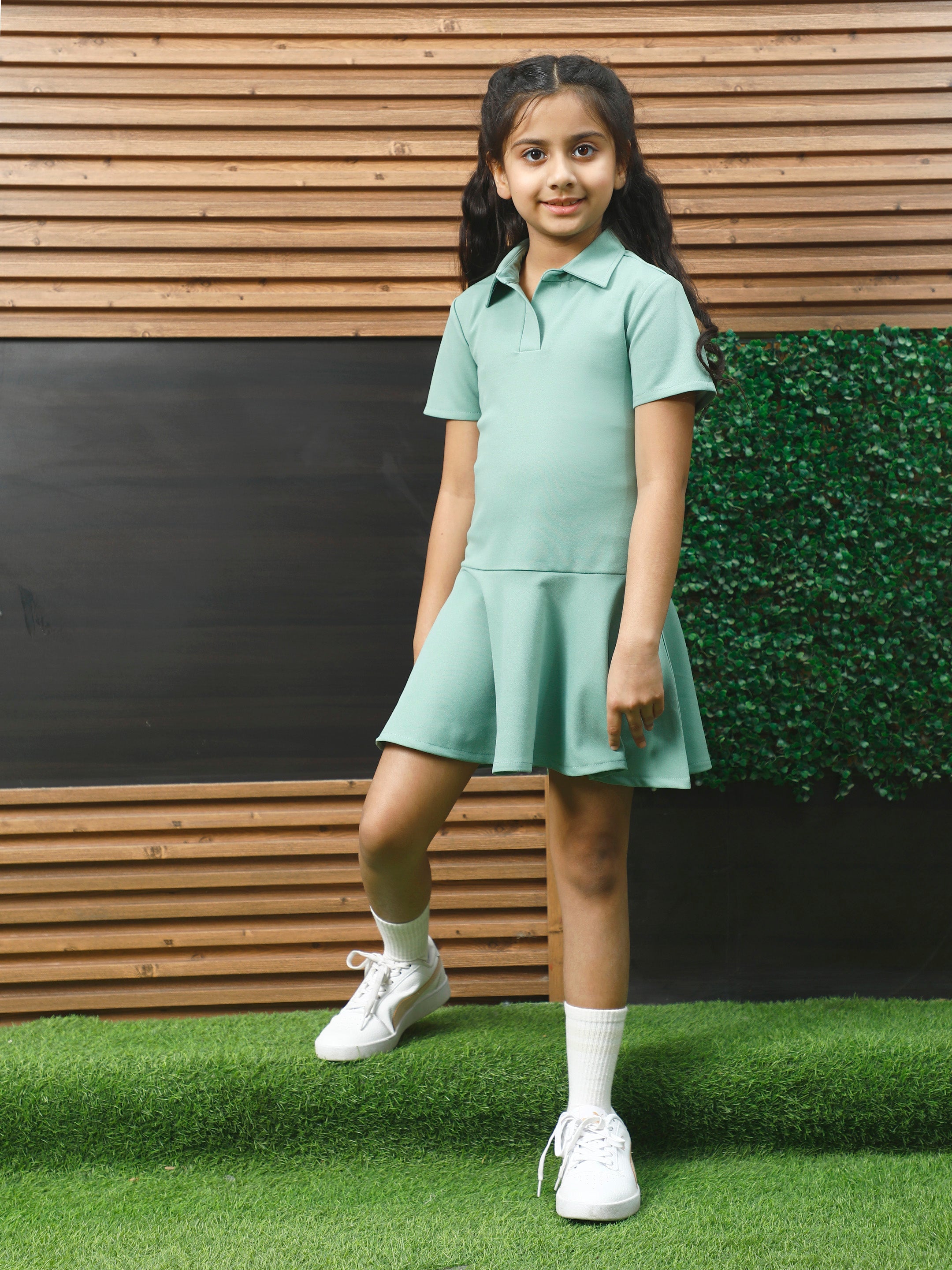 athena green flared dress