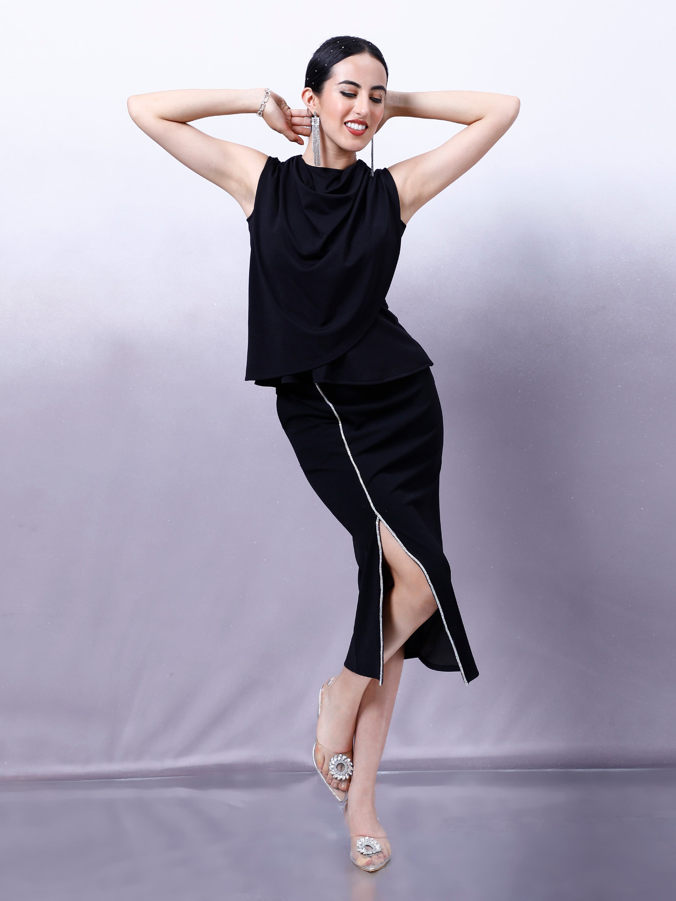 athena women cowl neck layered peplum top