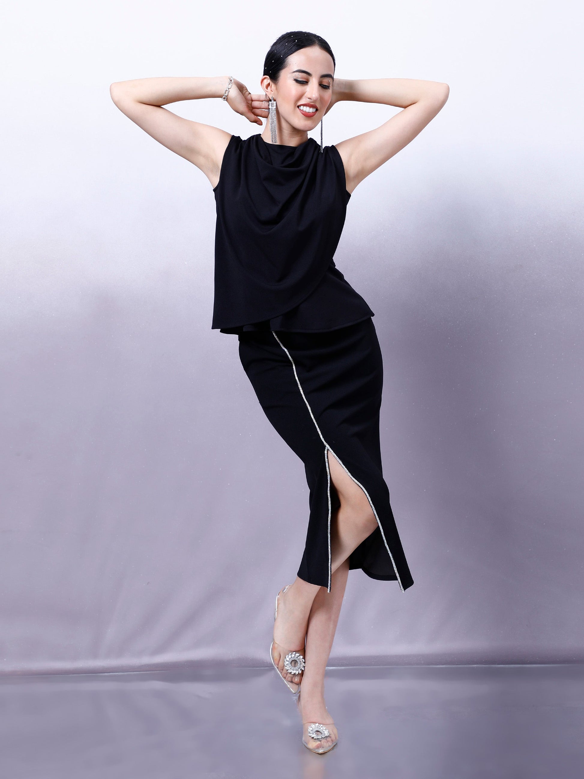 athena women cowl neck layered peplum top