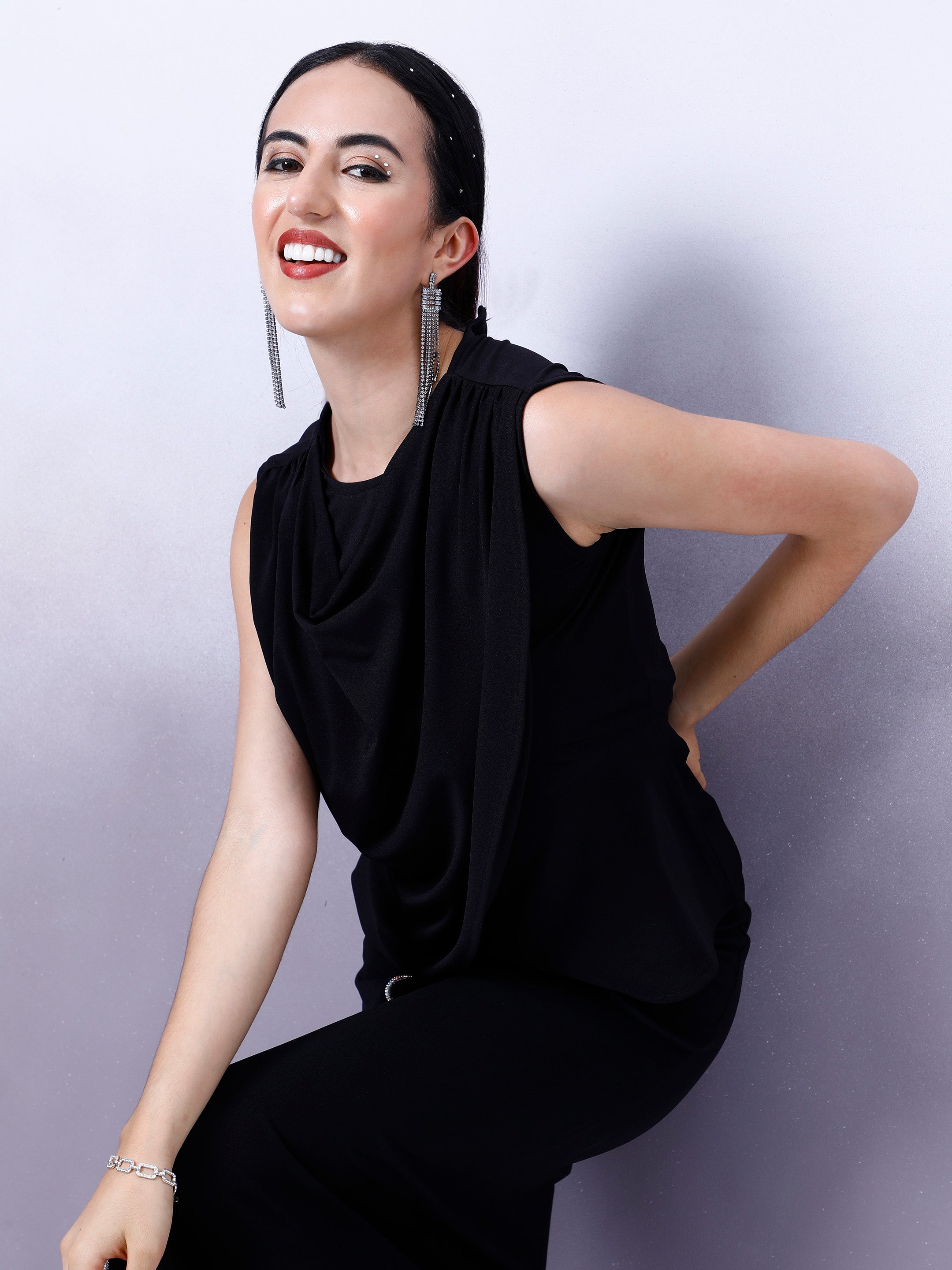 athena women cowl neck layered peplum top