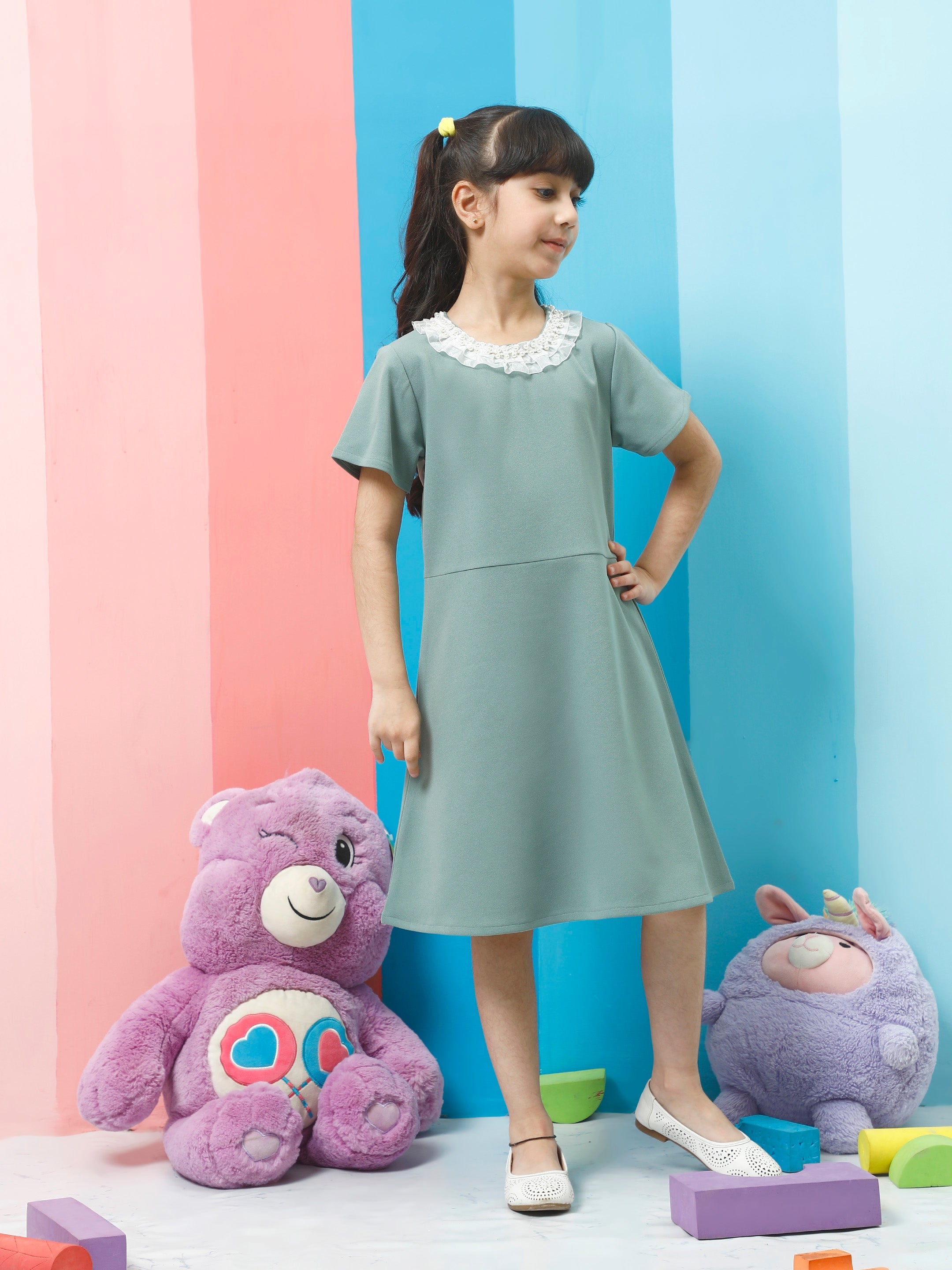 athena green solid lace dress 1