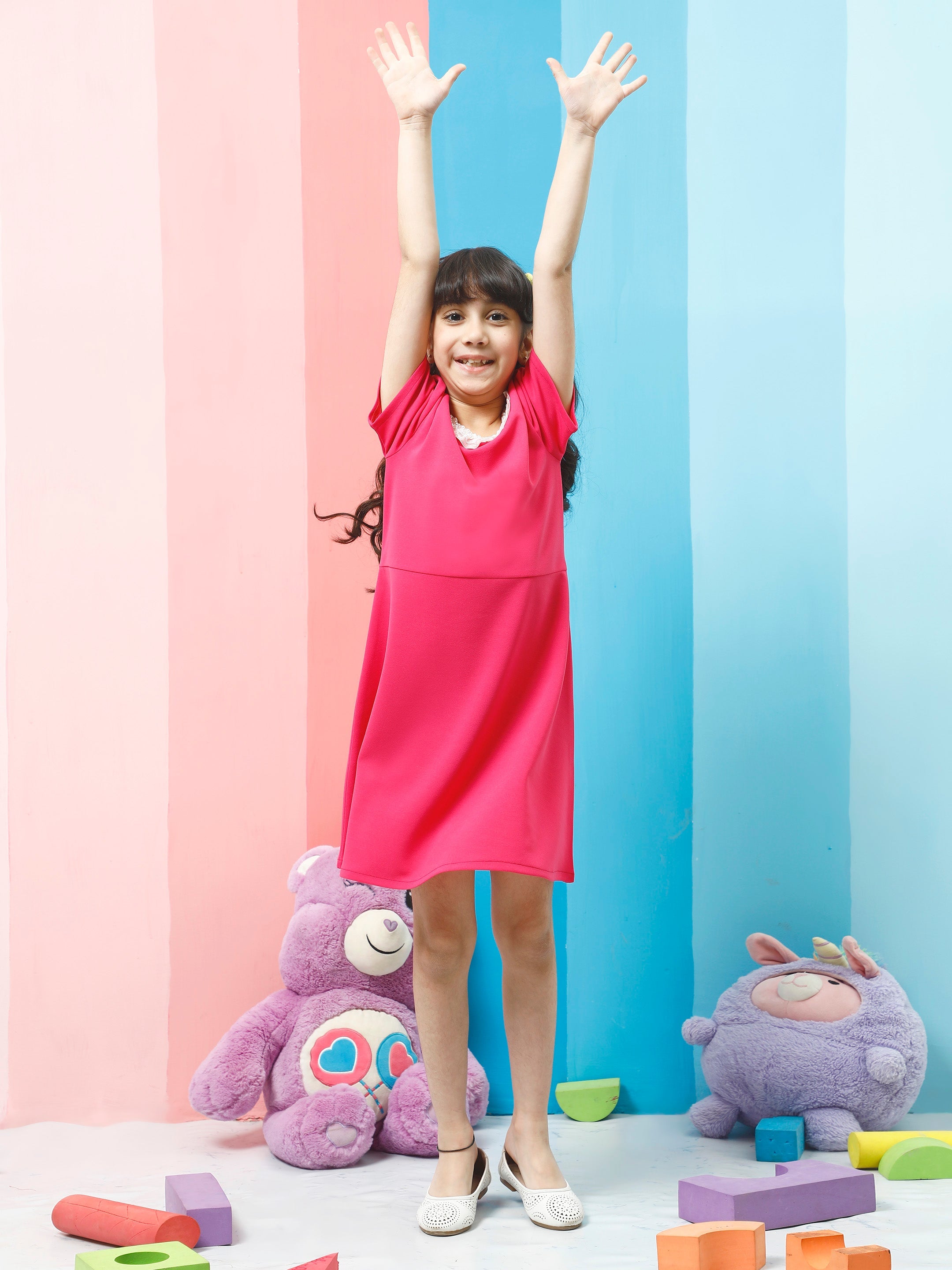 athena fuschia solid lace dress