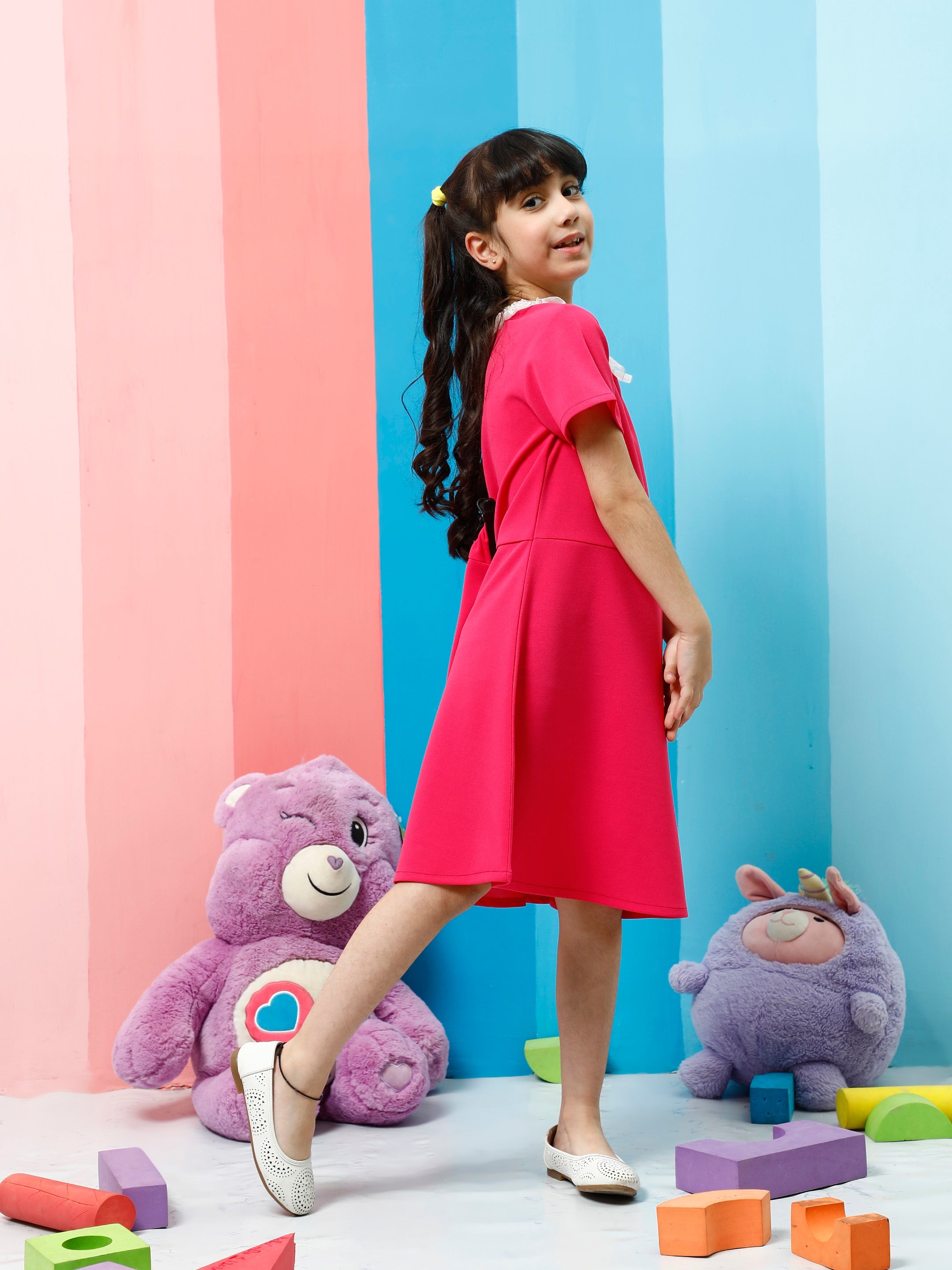 athena fuschia solid lace dress