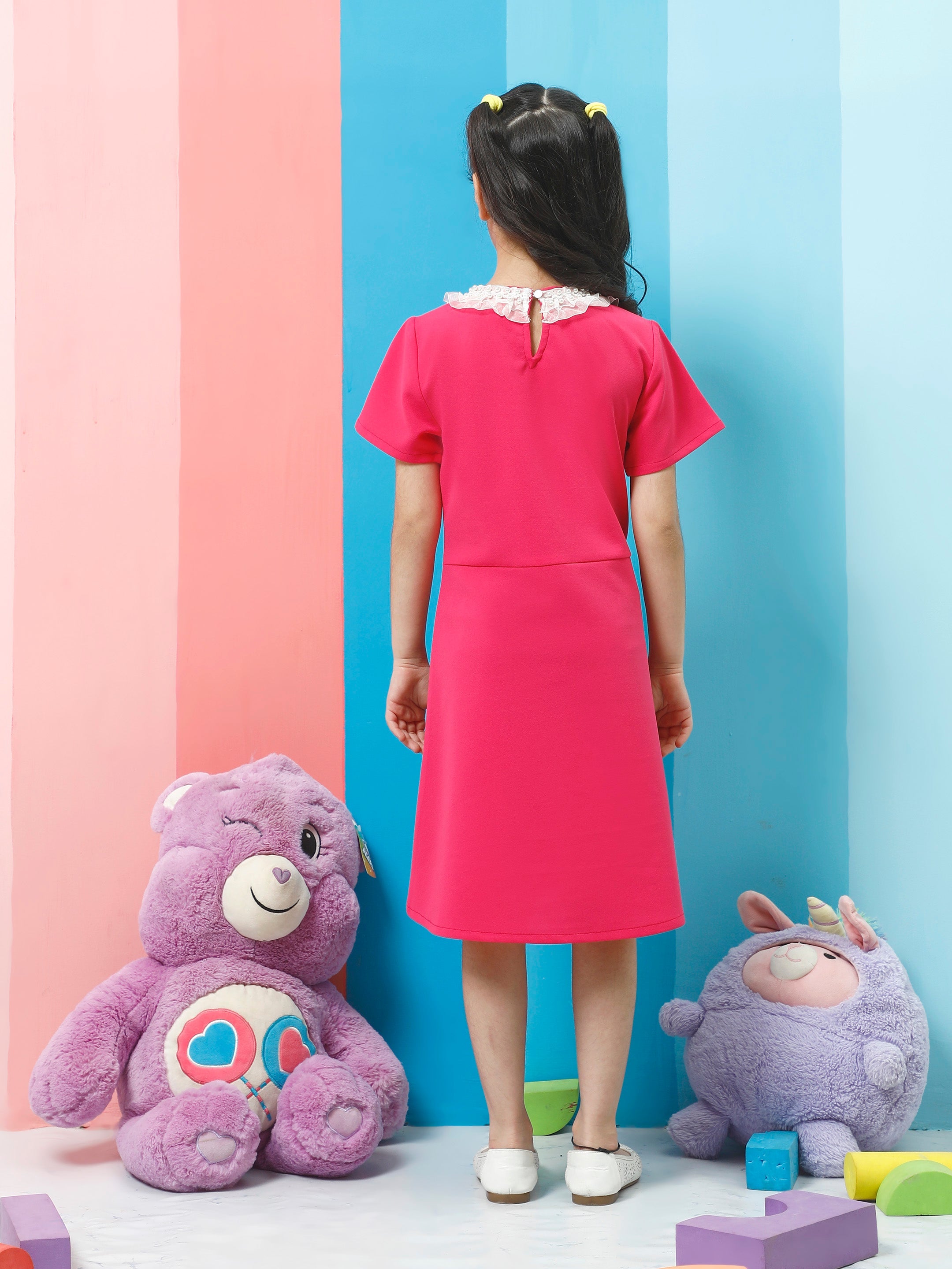 athena fuschia solid lace dress