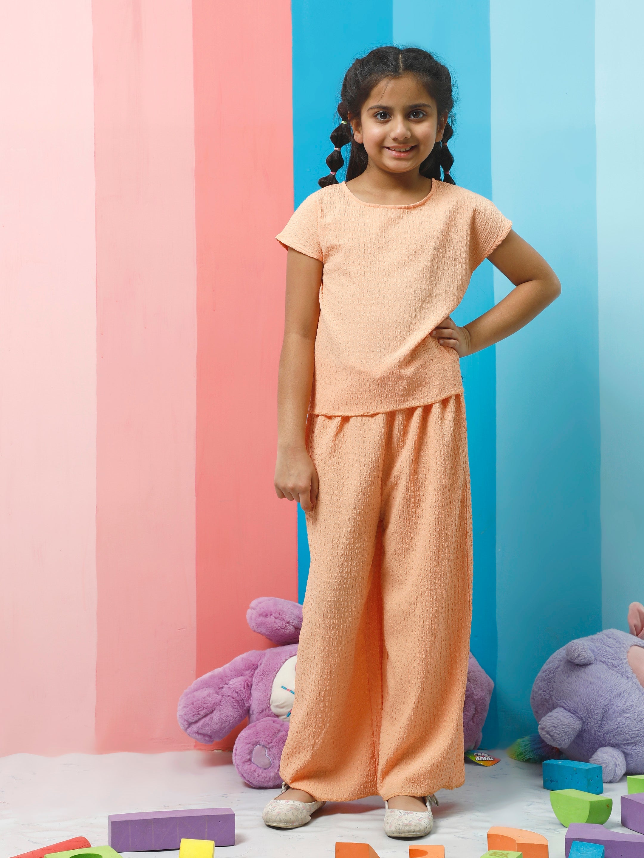 athena girl orange self design co ords set