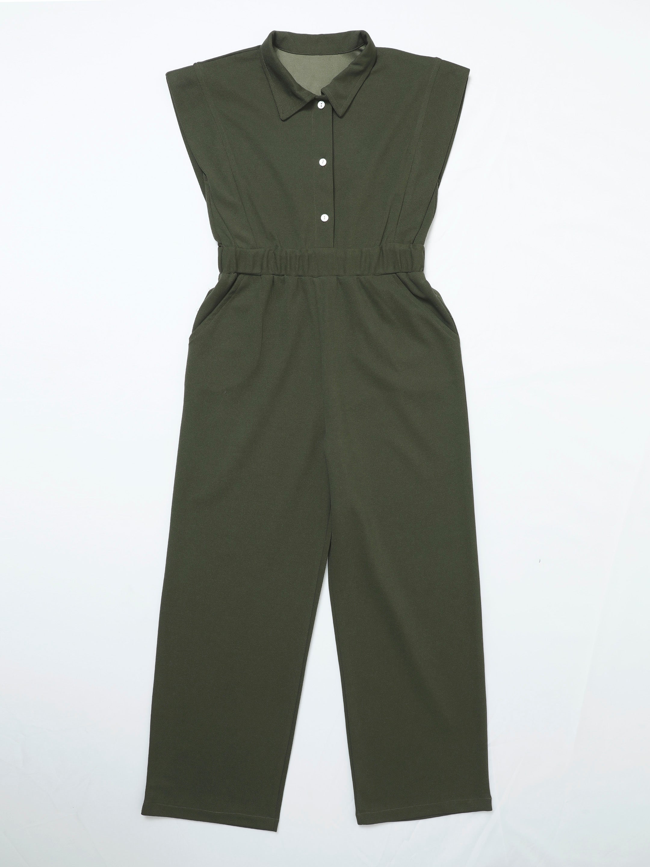 athena girl olive green solid jumpsuit