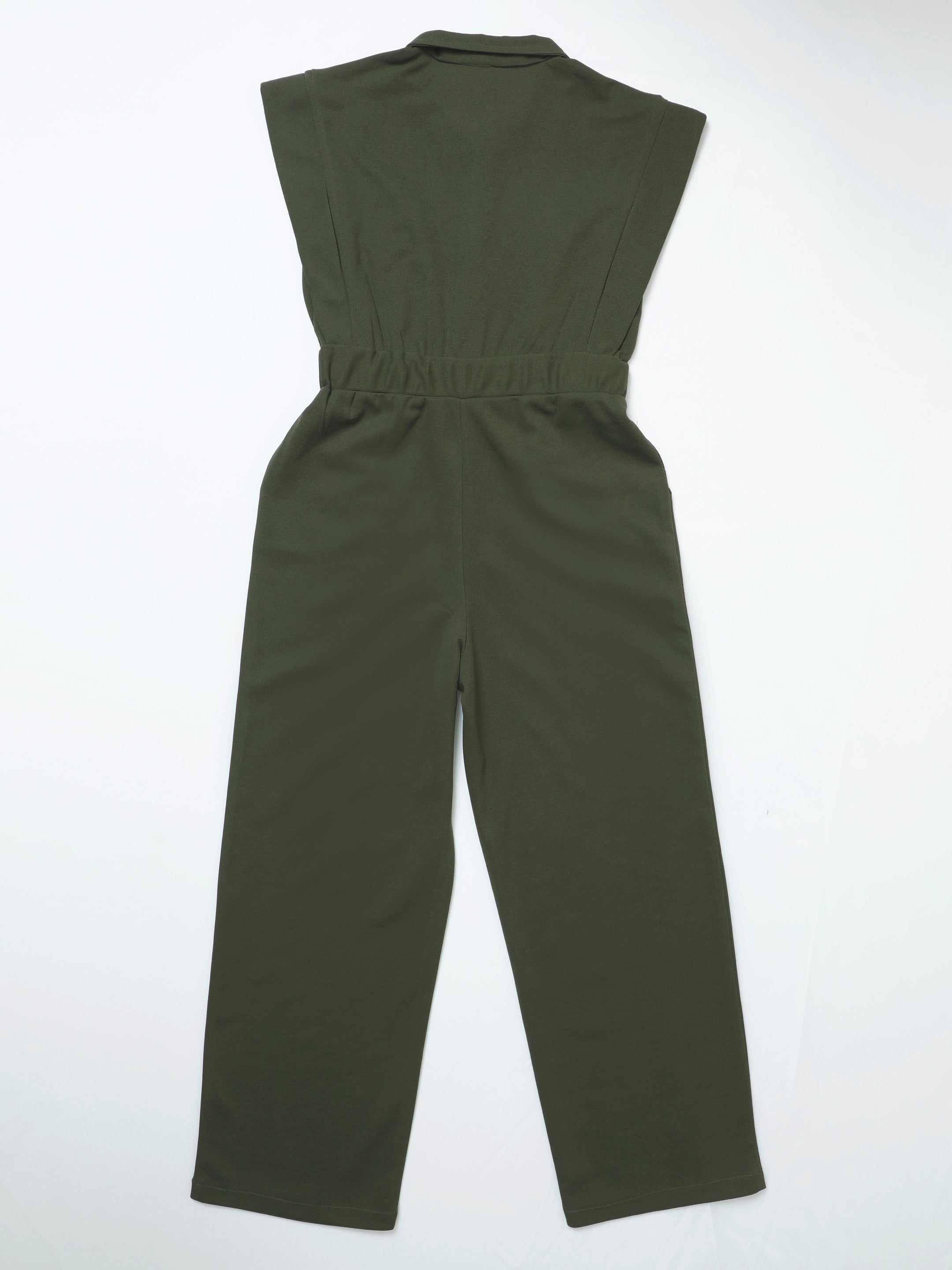 athena girl olive green solid jumpsuit
