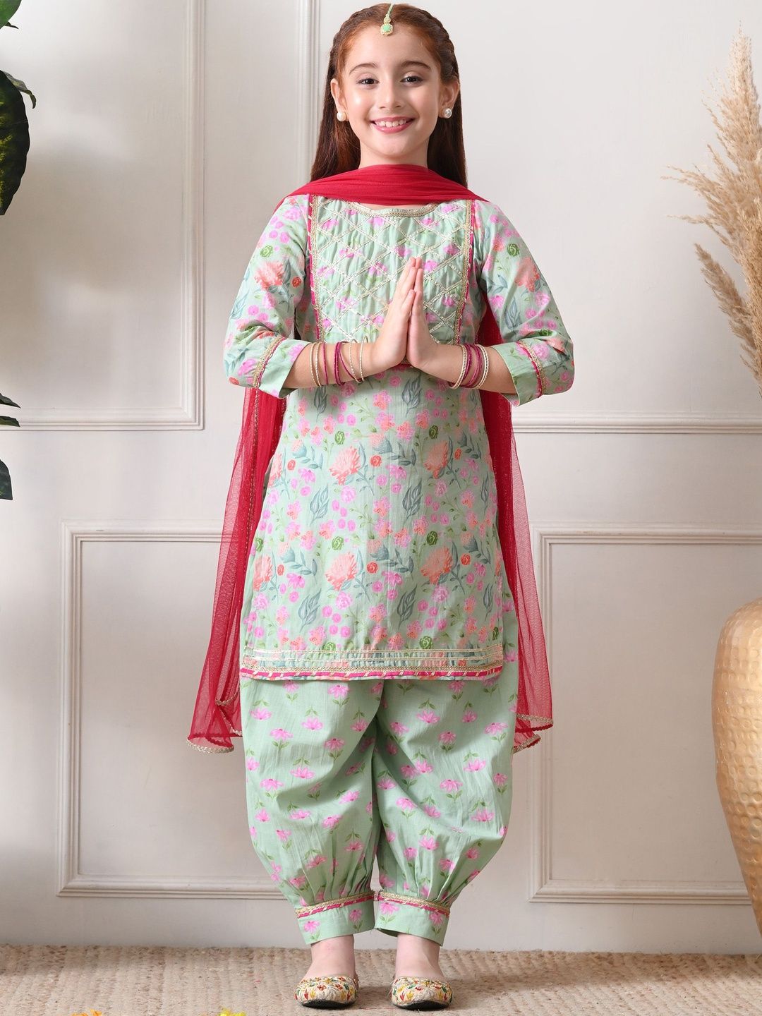 Indi Loom Couture Girls Orange Kurta Sharara Set with Dupatta ILKSD15