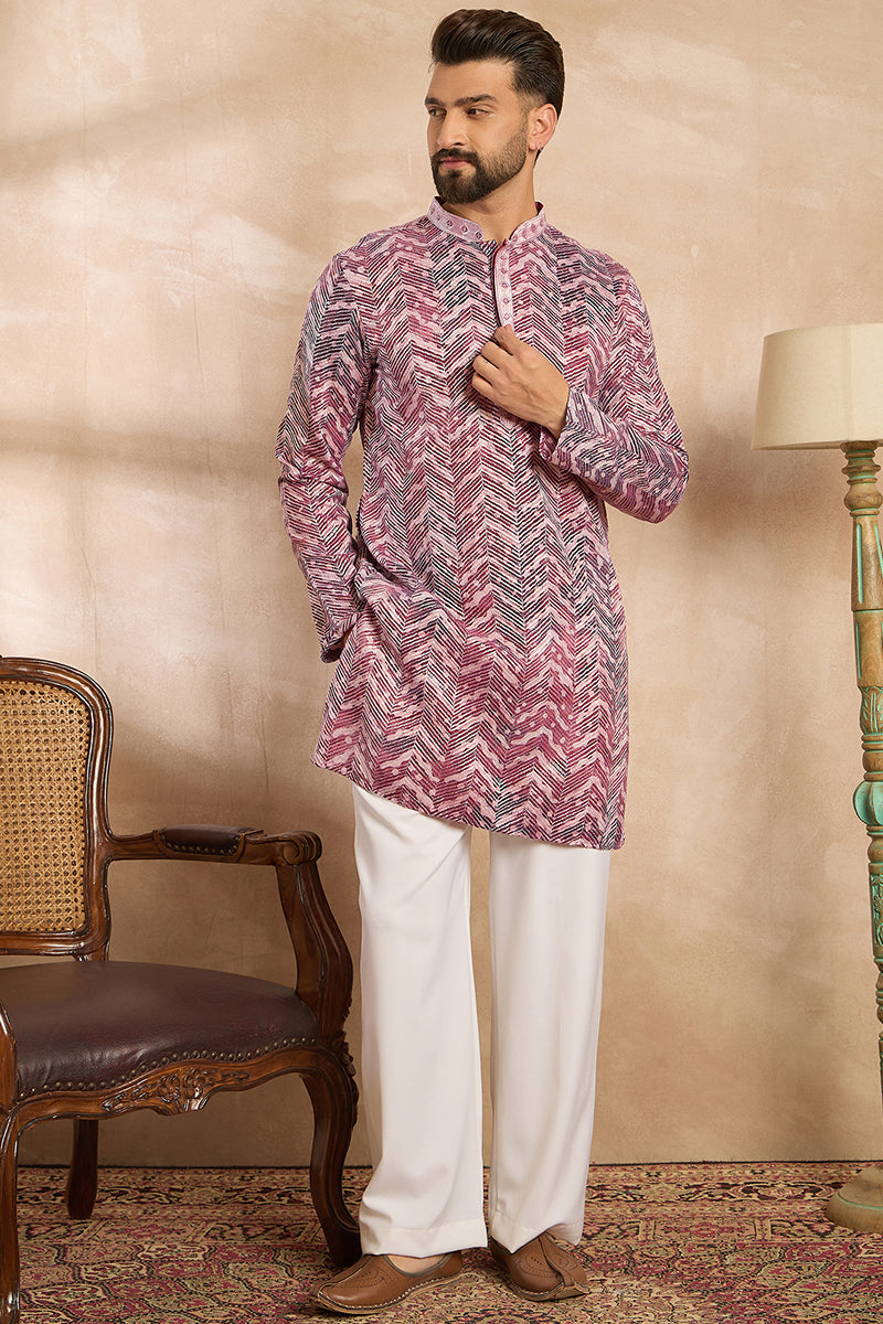 Maroon Silk Blend Solid Embroidered Straight Kurta With Trouser