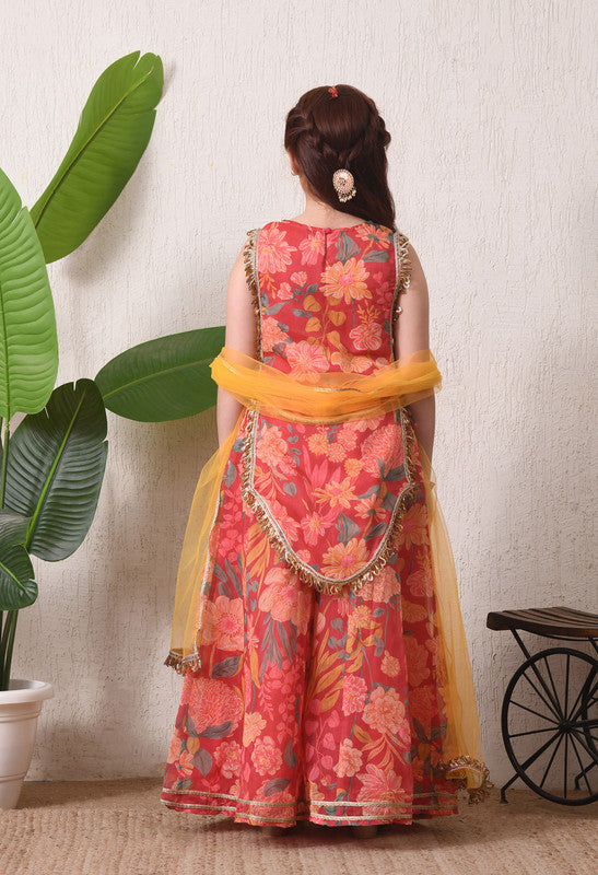 Indi Loom Couture Girls Multi Floral Printed Kurta with Sharara & Dupatta Set ILKSD73