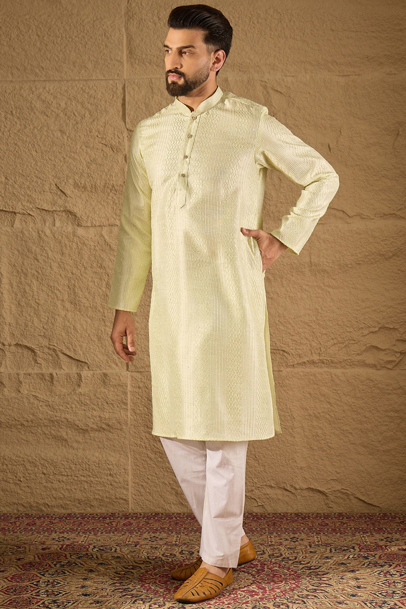 green silk blend solid embroidered straight kurta with trouser
