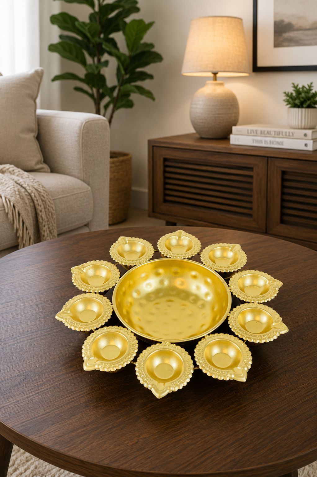 premium iron urli with 8 diya holders decorative metal floating flower bowl for water candles rangoli traditional urli for diwali pooja wedding festivals home decoration