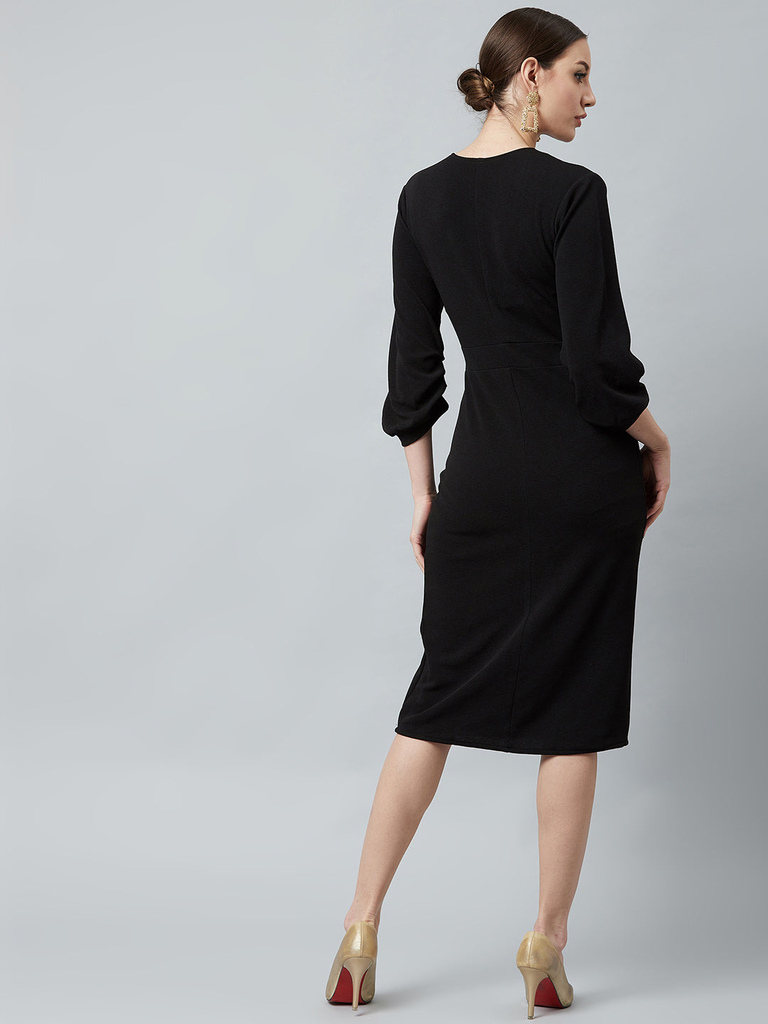 athena black v neck sheath dress