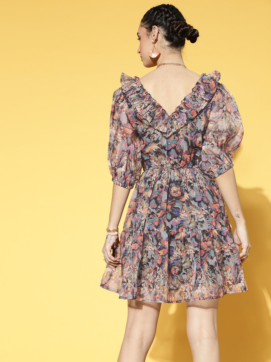 athena yellow ruffle organza dress