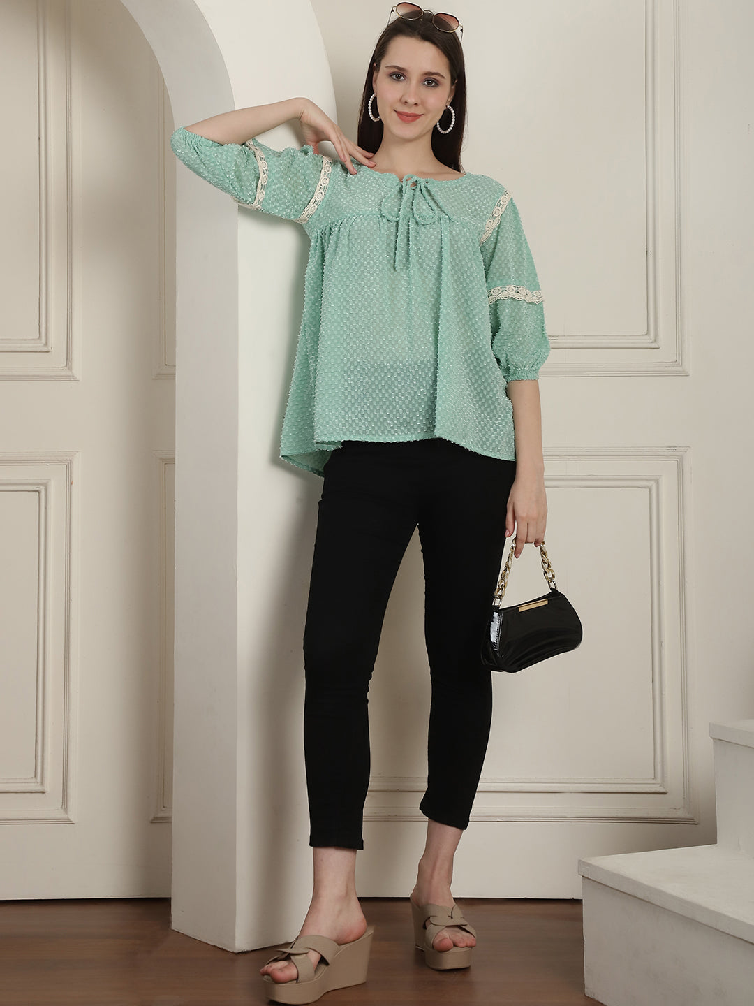 Green Peplum Womens Top