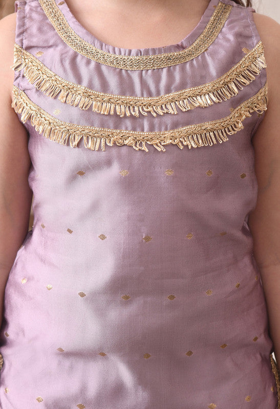 Indi Loom Couture Girls Lavender Embellished Kurta with Sharara & Dupatta Set ILKSD58