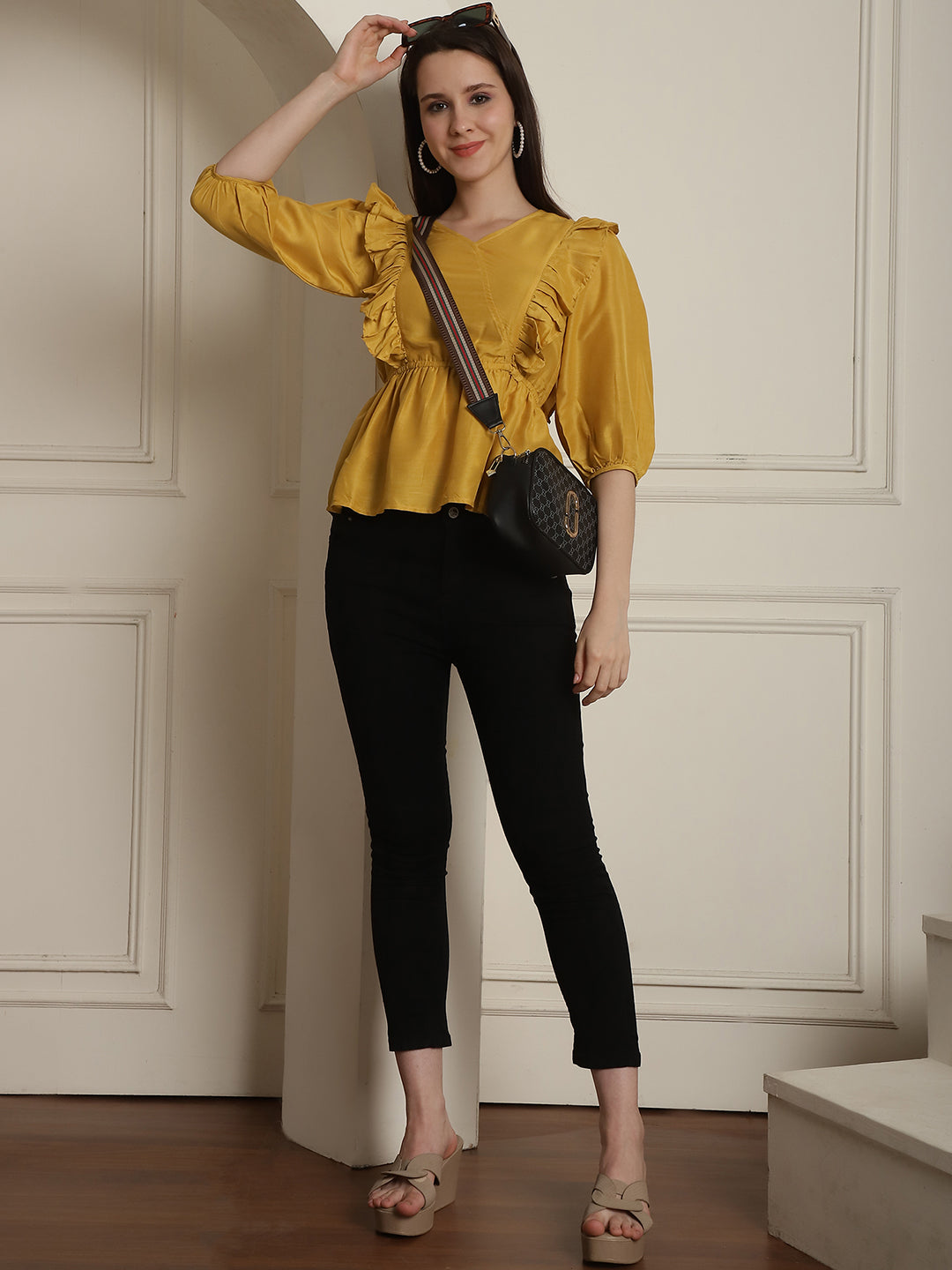Black Solid Womens Top With