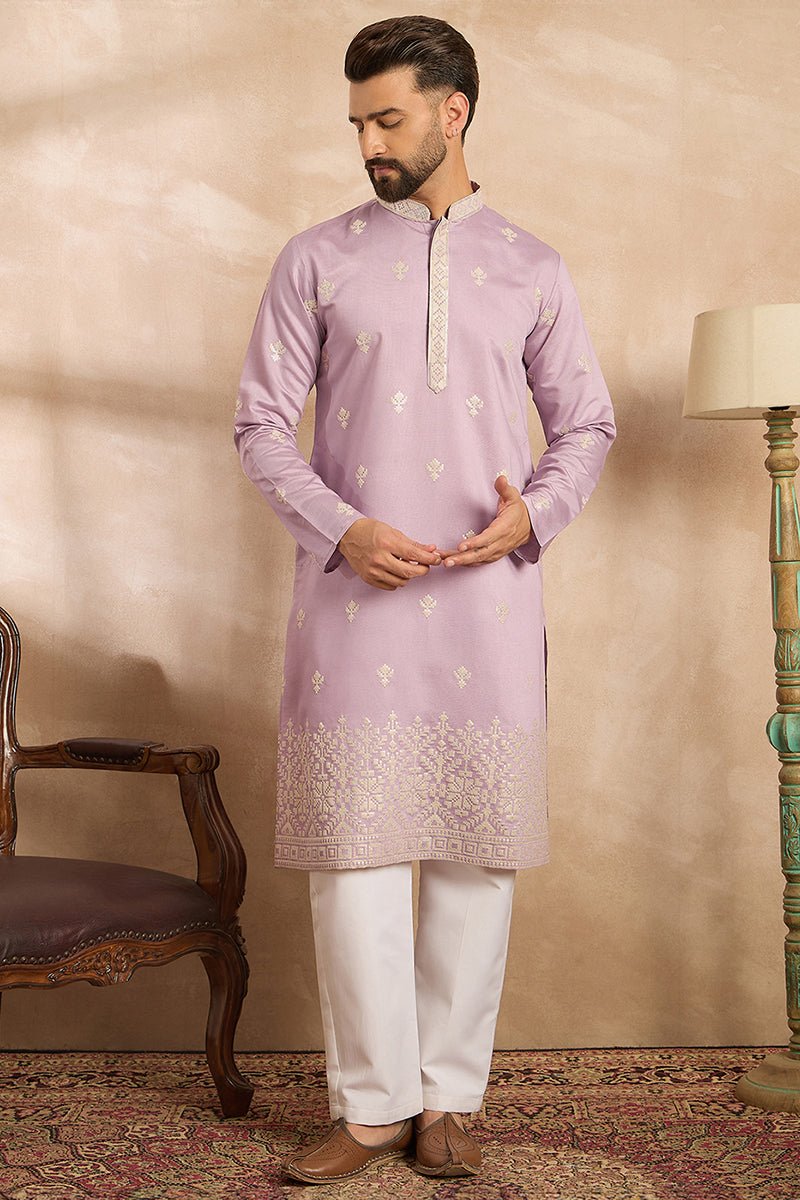 Lavender Polyester Solid Embroidered Straight Kurta