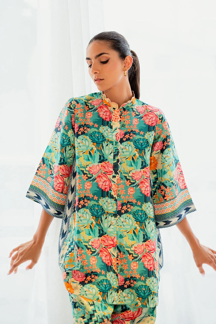 Women's Neck Embroidery Raw Silk Blend Co-Ords