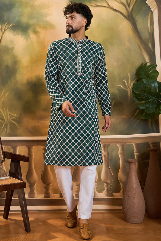 Teal Viscose Rayon Shibori Embroidered Straight Kurta MKU1416