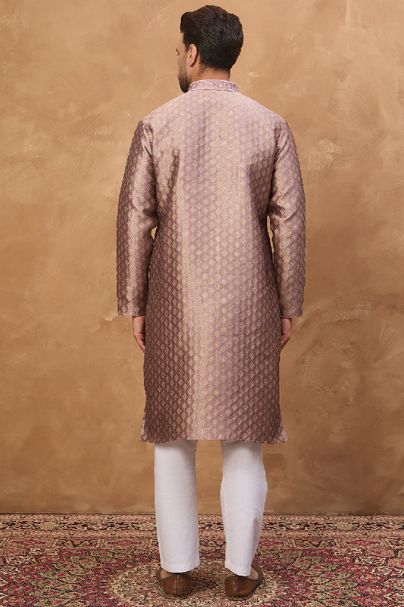Mauve Silk Blend Solid Woven Design Straight Kurta