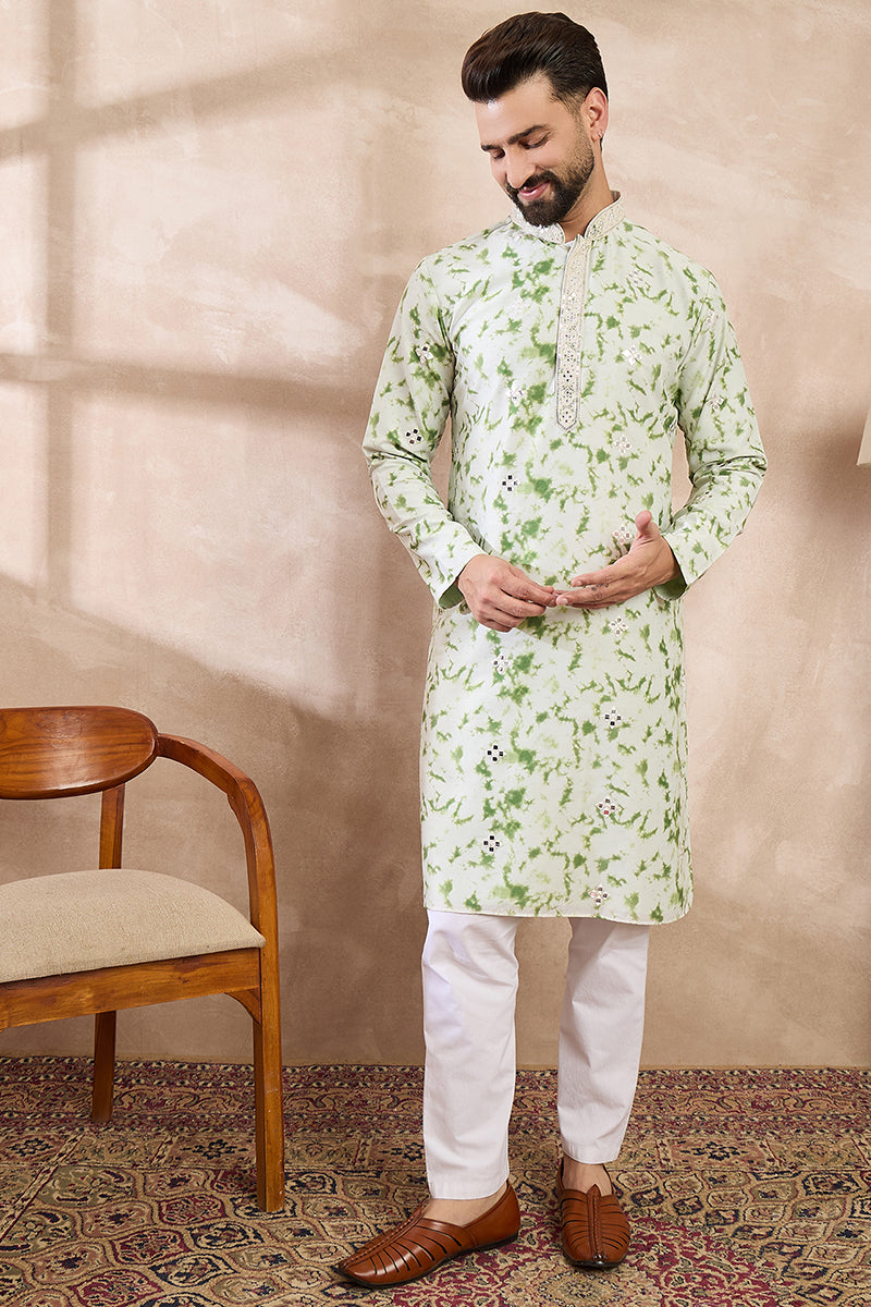 Green Silk Blend Solid Embroidered Straight Kurta With Trouser