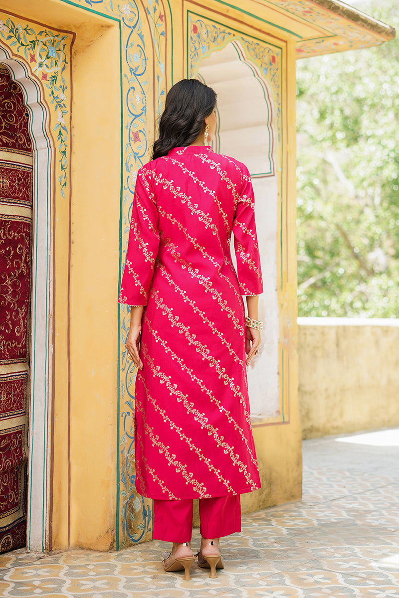 pink silk blend floral printed straight kurta trousers with dupatta