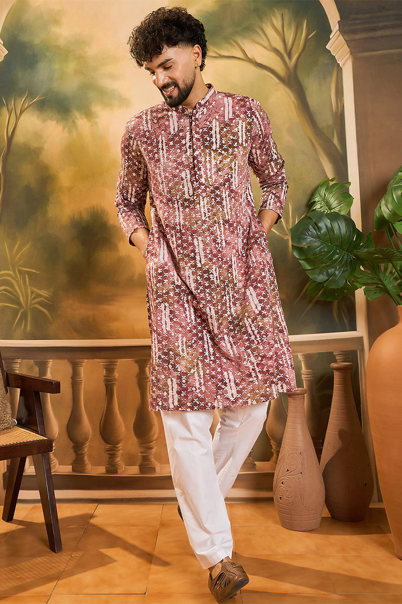 Brown Viscose Rayon Embroidered Straight Kurta