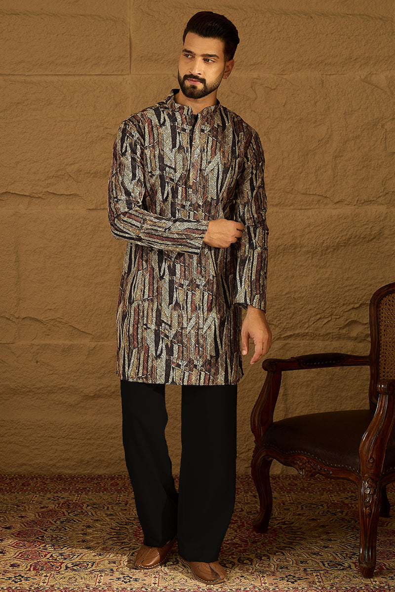 black viscose rayon abstract printed straight kurta with trouser