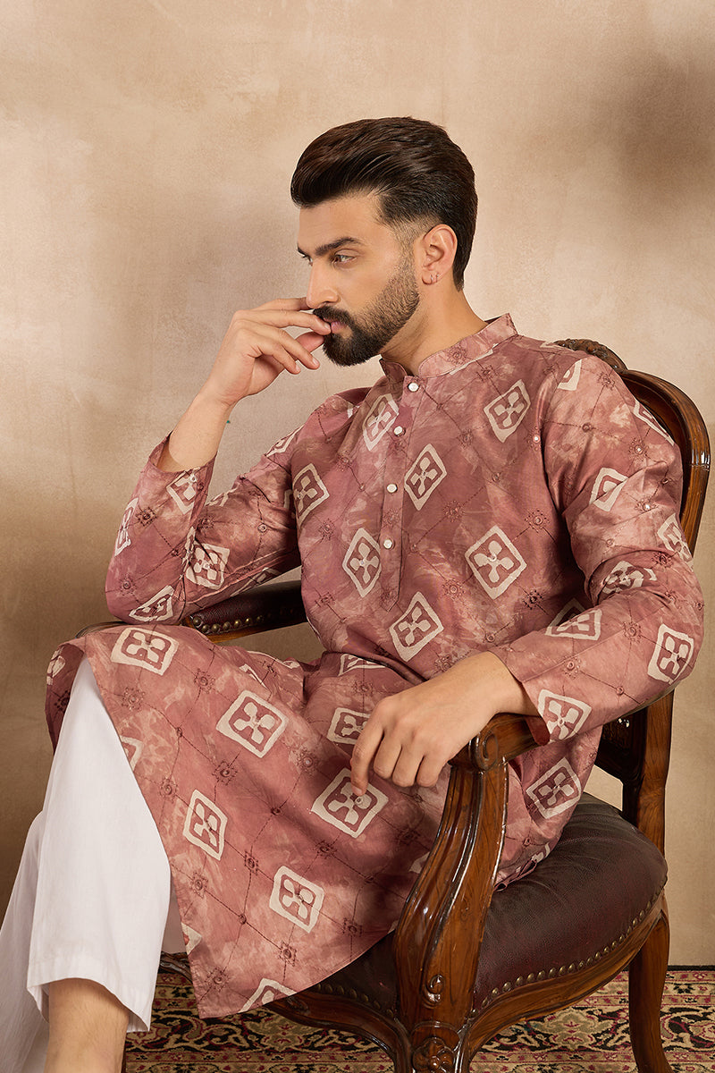 Brown Cotton Solid Embroidered Straight Kurta