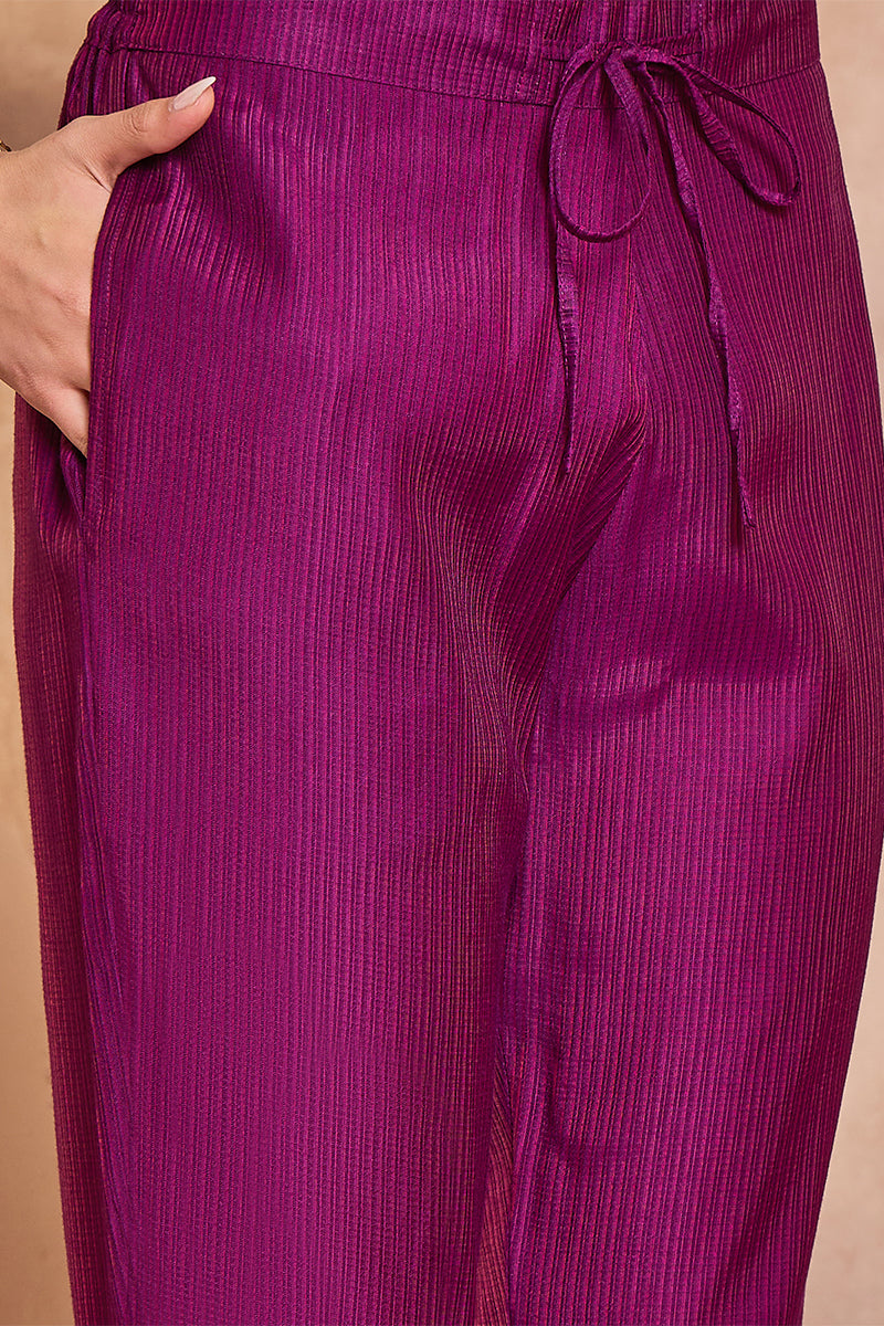 purple silk blend floral printed straight kurta trouser with dupatta