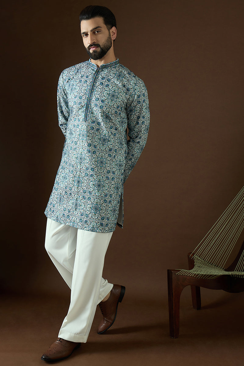 White Polyster  Solid Embroidered Straight Kurta