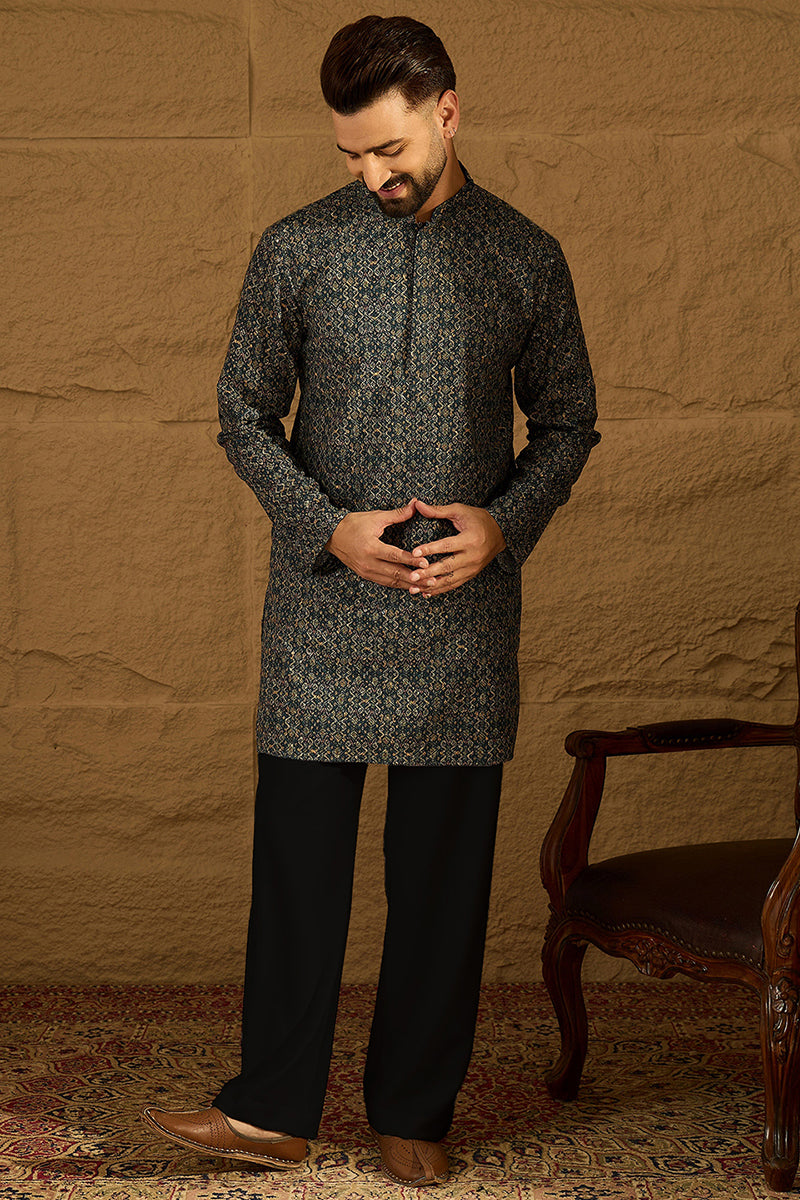 Navy Blue Viscose Rayon Geometric Printed Straight Kurta