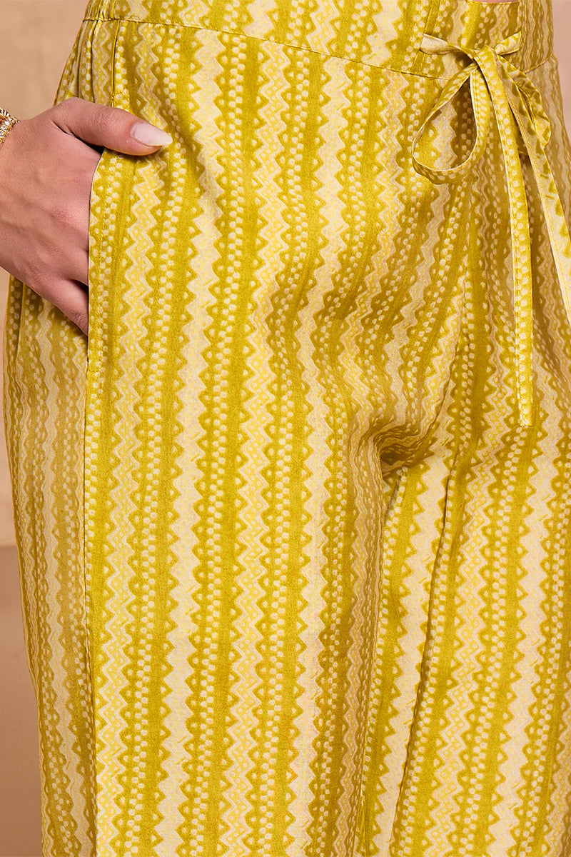 Silk Blend Ethnic Motifs Printed Yellow Kurta And Trousers With Dupatta